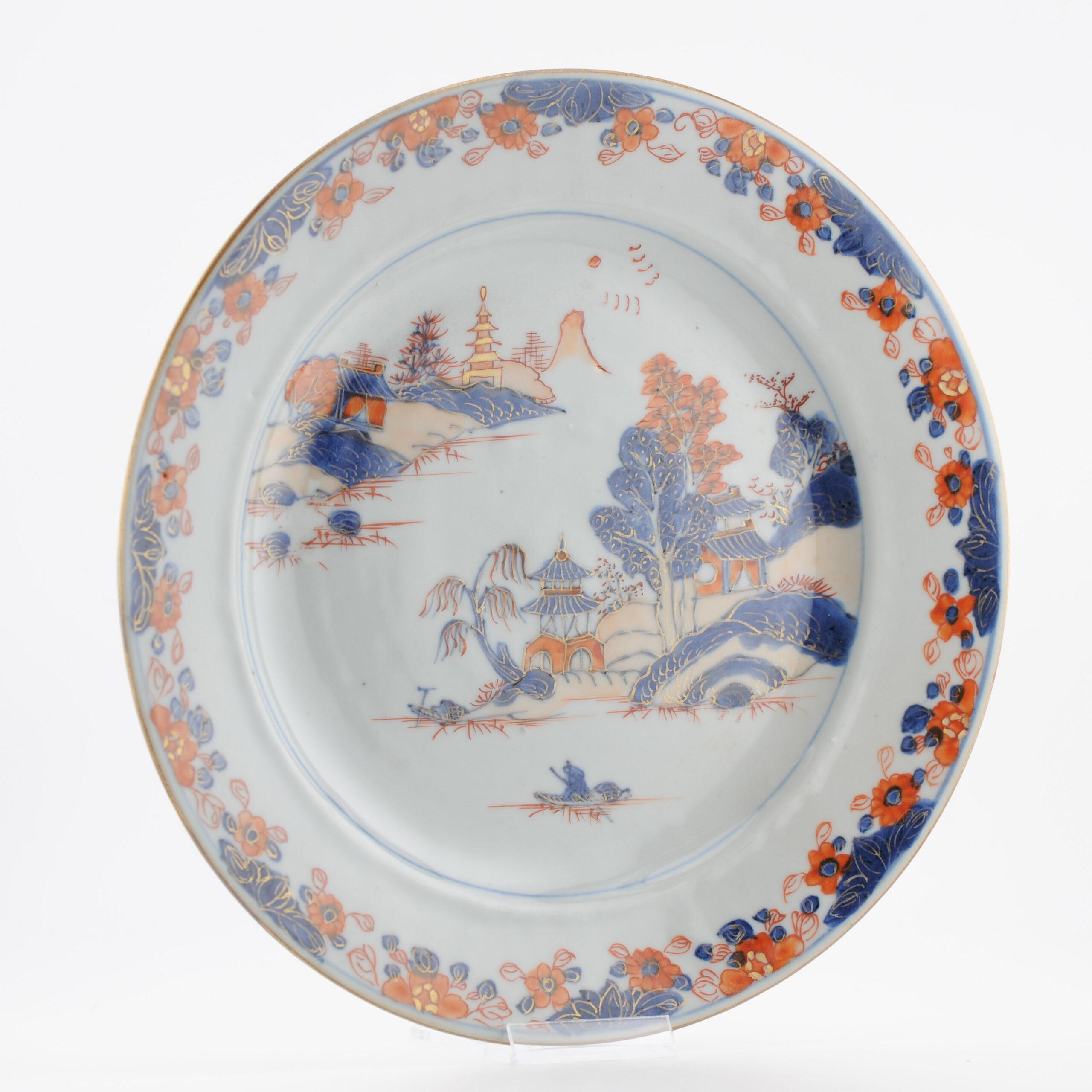 Antico piatto di porcellana cinese Paesaggio Kangxi / Yongzheng Porcellana in vendita 7