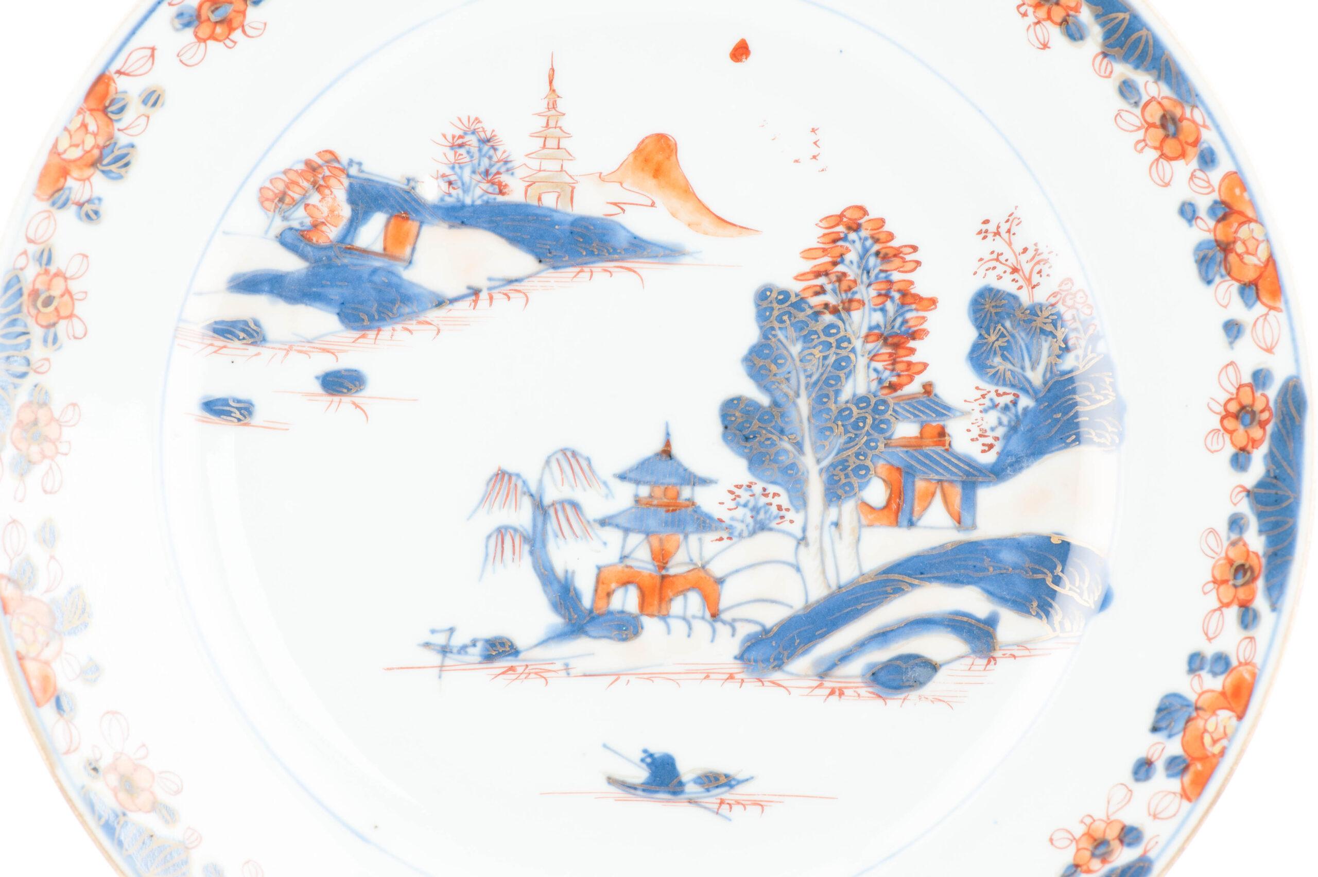 Antico piatto di porcellana cinese Paesaggio Kangxi / Yongzheng Porcellana in vendita 9