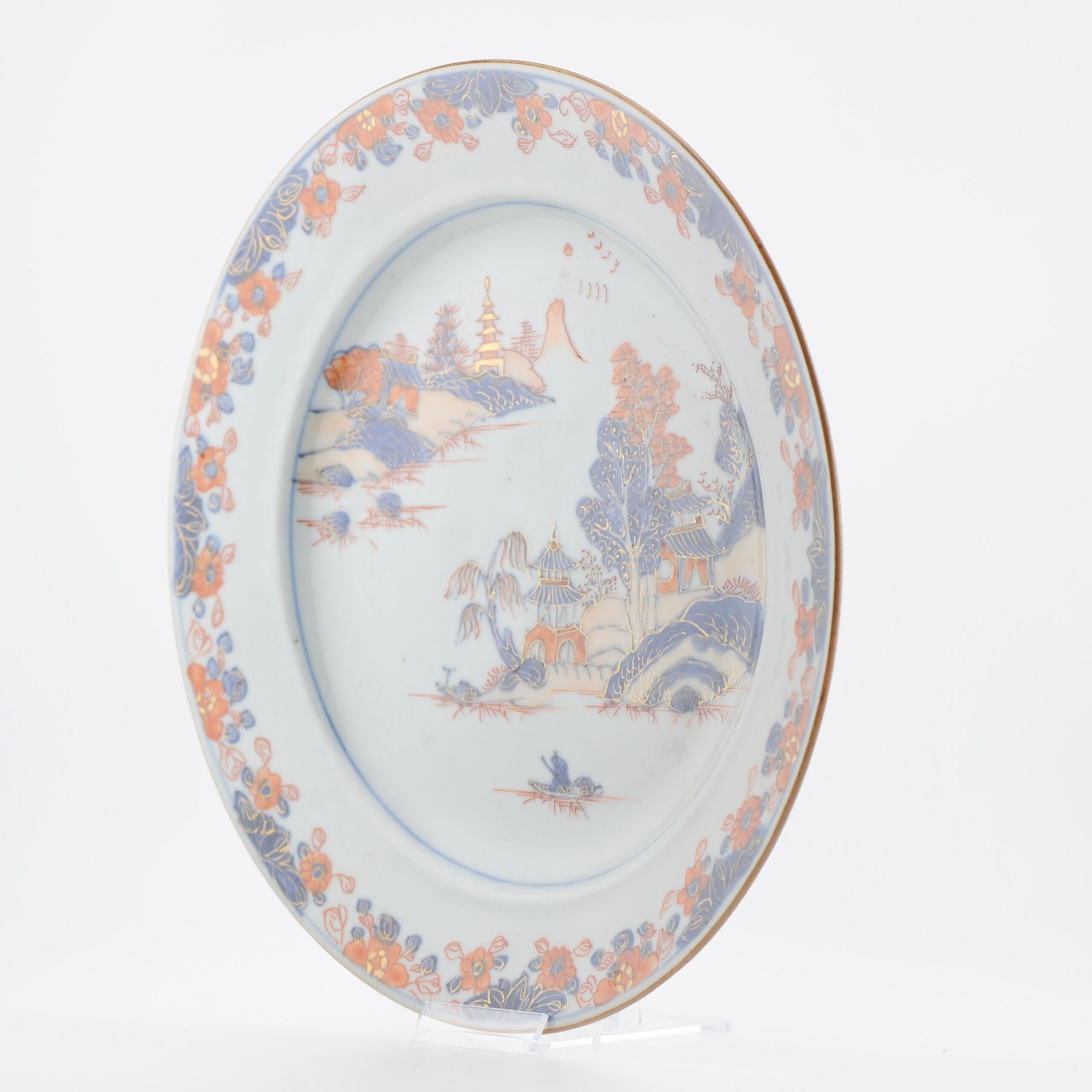 Qing Antico piatto di porcellana cinese Paesaggio Kangxi / Yongzheng Porcellana in vendita