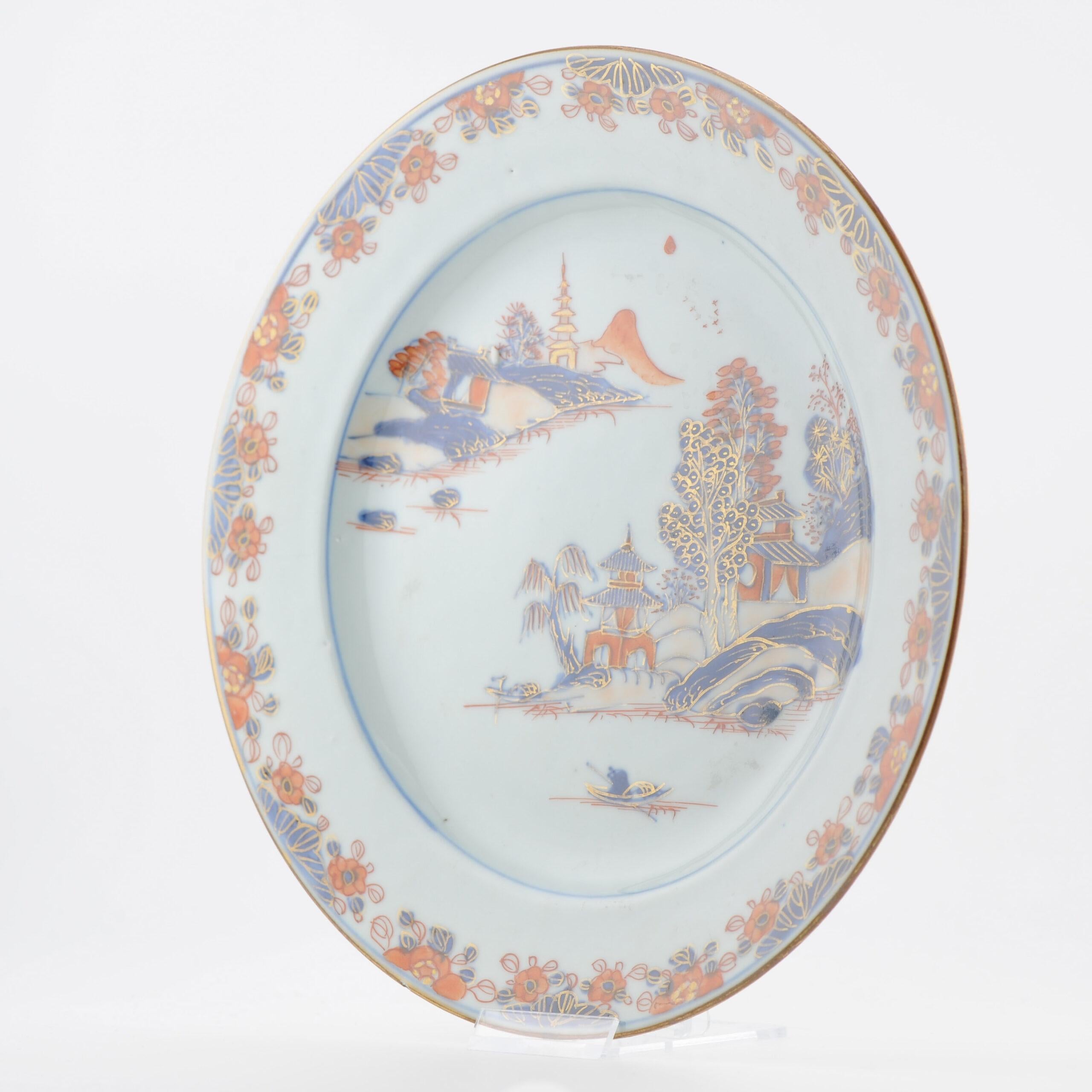 Antico piatto di porcellana cinese Paesaggio Kangxi / Yongzheng Porcellana In condizioni buone in vendita a Amsterdam, Noord Holland