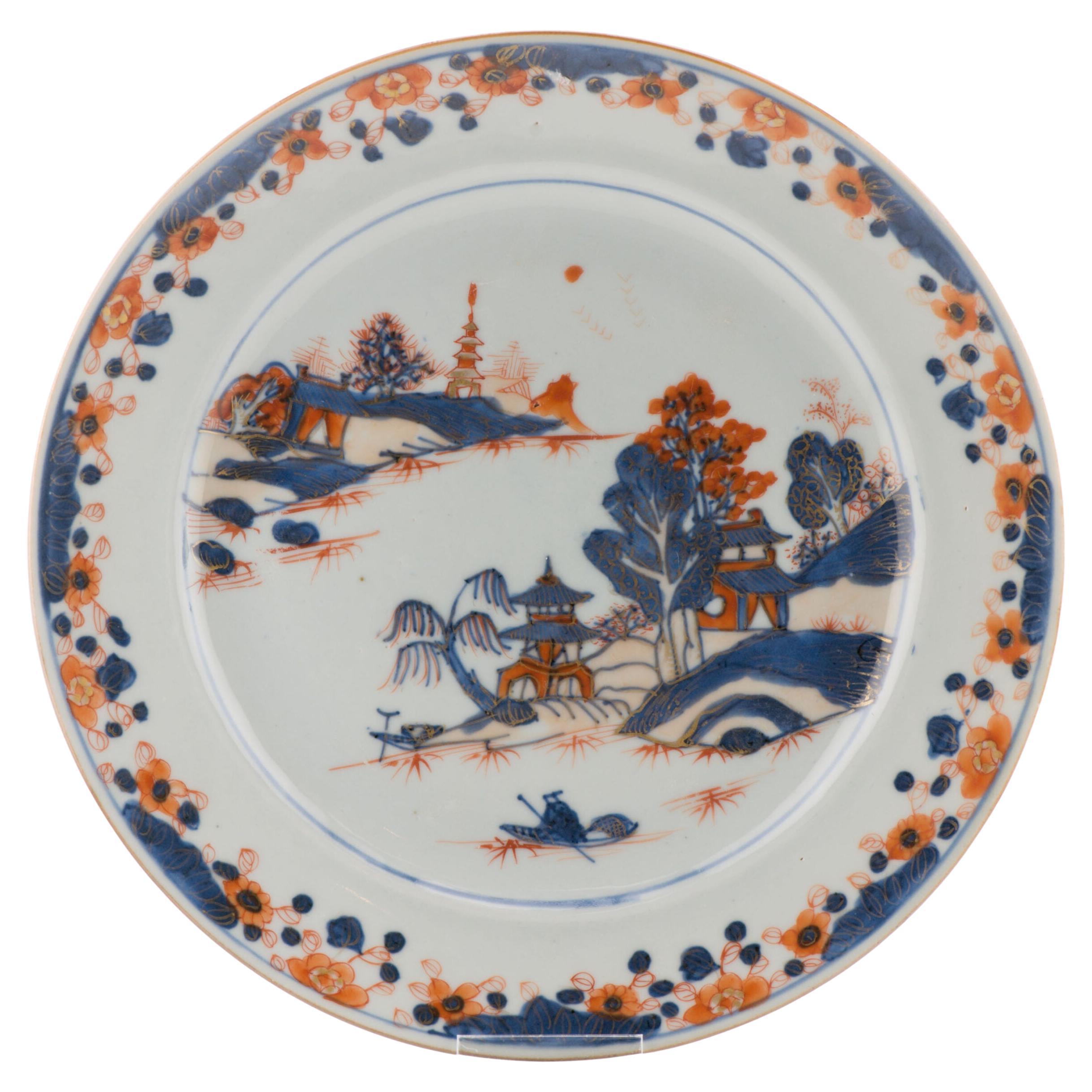 Antiguo Plato de Porcelana China Paisaje Kangxi / Yonzheng