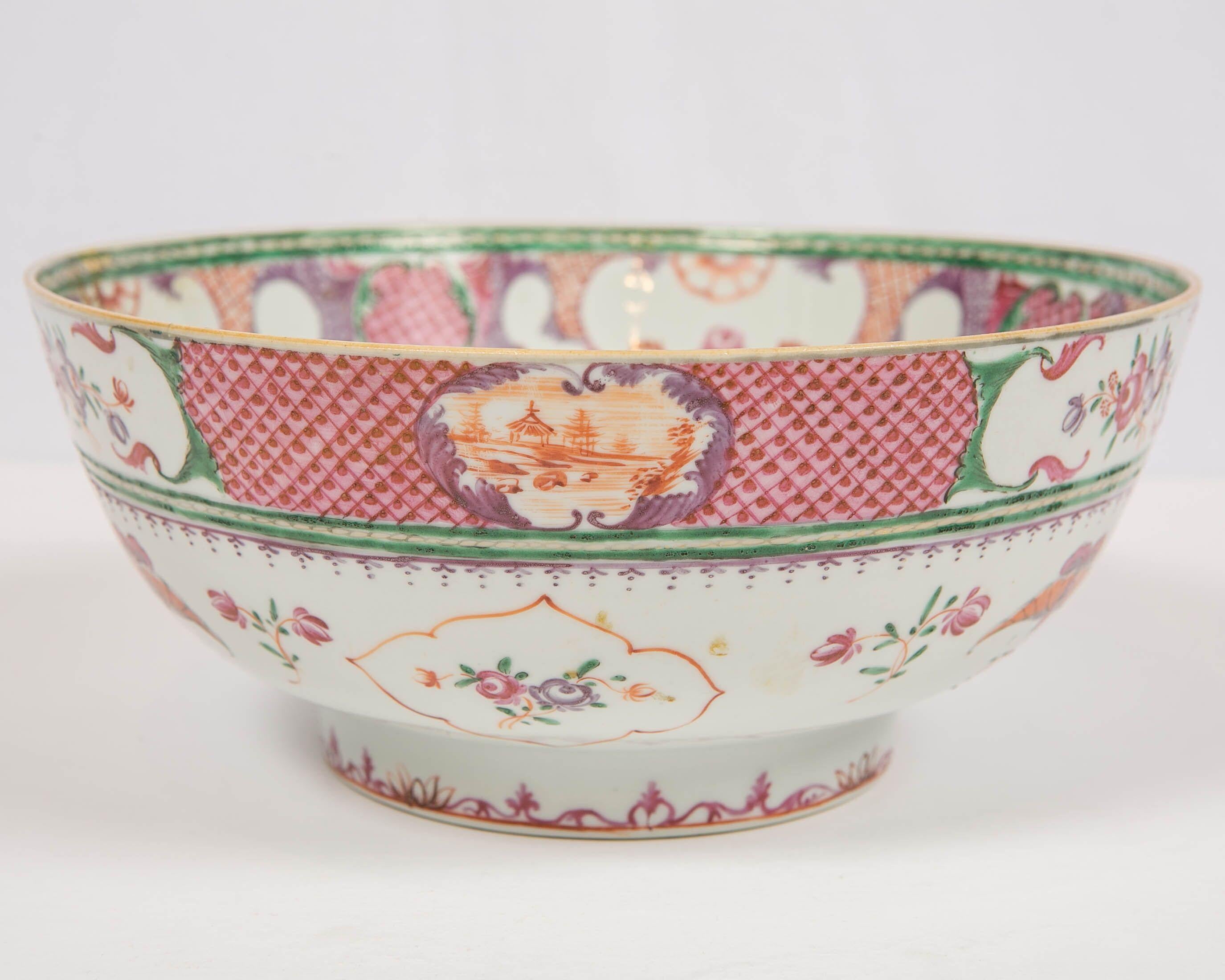 Chinese Porcelain Punch Bowl Hand-Painted in Famille Rose Colors, circa 1820 5