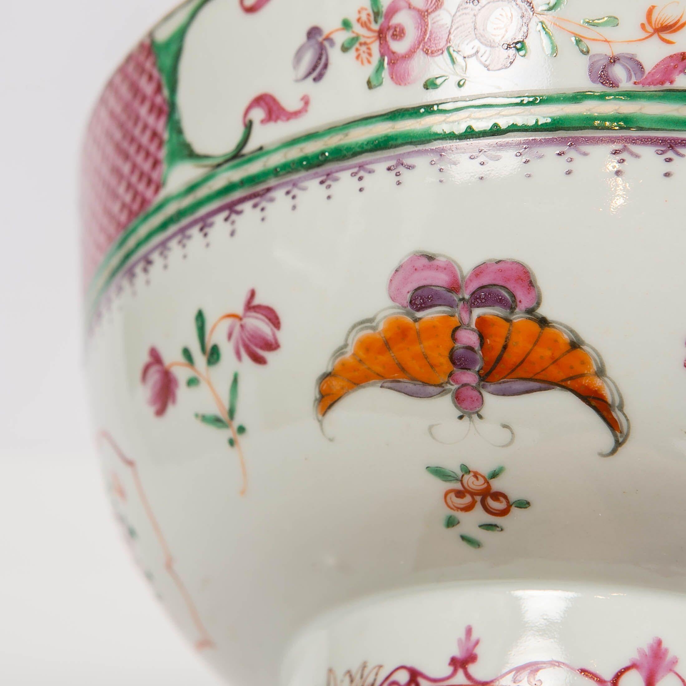 Chinese Porcelain Punch Bowl Hand-Painted in Famille Rose Colors, circa 1820 1