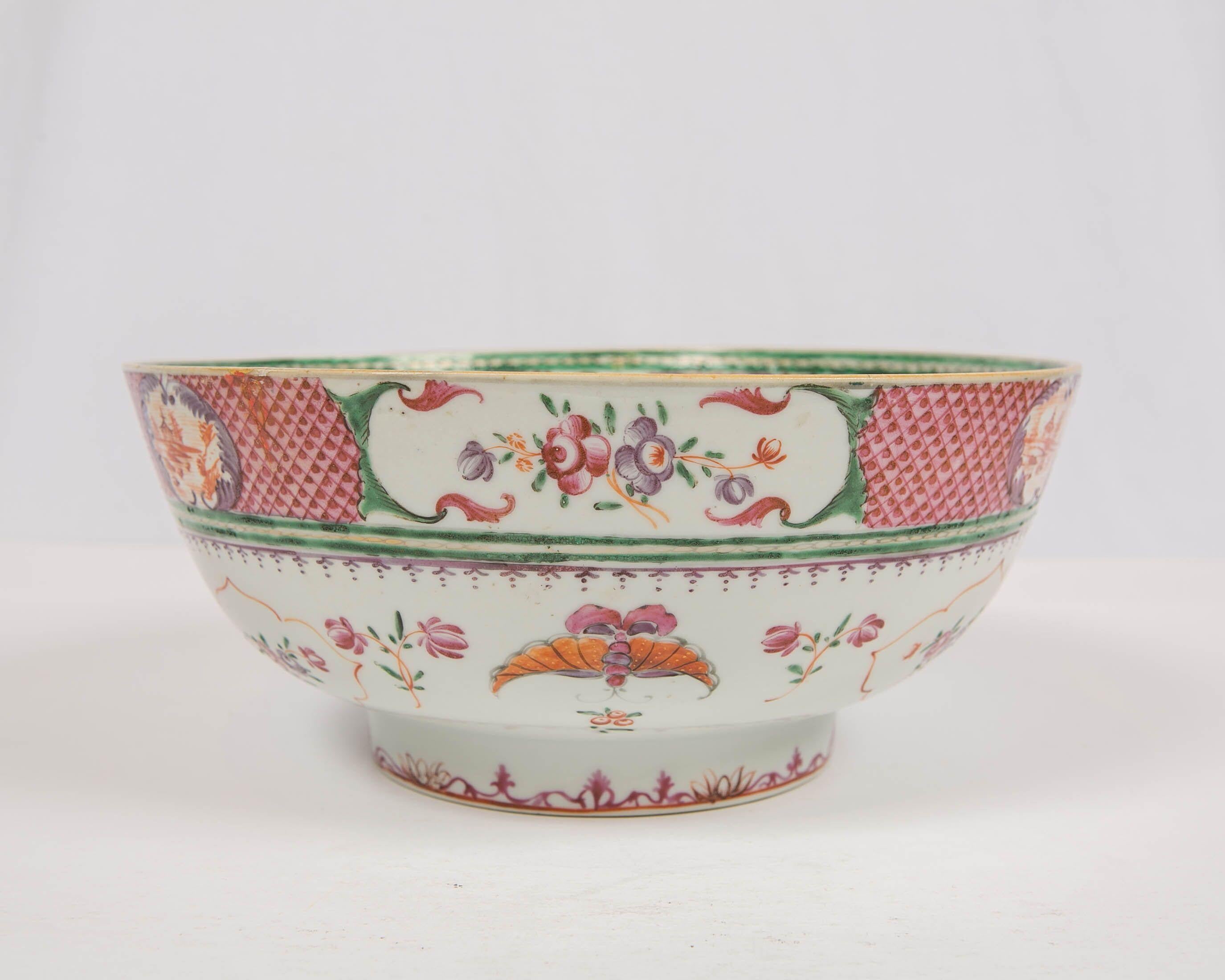 Chinese Porcelain Punch Bowl Hand-Painted in Famille Rose Colors, circa 1820 4