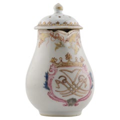 Antique  Chinese Porcelain Qianlong Armorial Sand Shaker, Ca 1740-1750