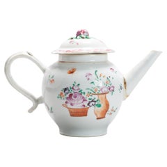 Antique Chinese Porcelain QIanlong Fencai Decorated Teapot Rose, Ca 1740