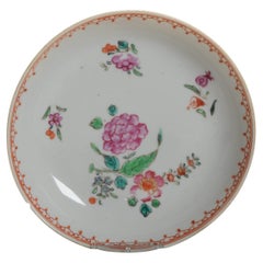 Antiguo Plato de Porcelana China Qianlong Imari Qing Flores Rosas, Siglo XVIII