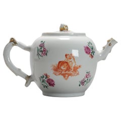 Antique Chinese Porcelain Qianlong Putti Decorated Teapot Rose, Ca 1740