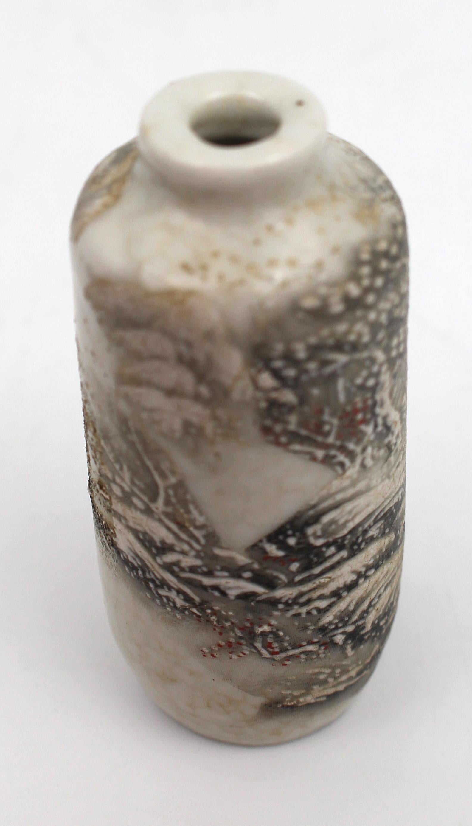 Antique Chinese Porcelain Snuff Bottle with Winter Landscape Relief, c.1900 For Sale 4