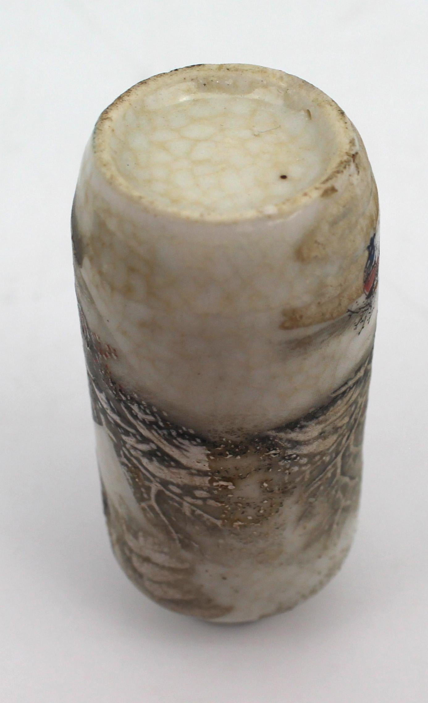 Antique Chinese Porcelain Snuff Bottle with Winter Landscape Relief, c.1900 For Sale 5