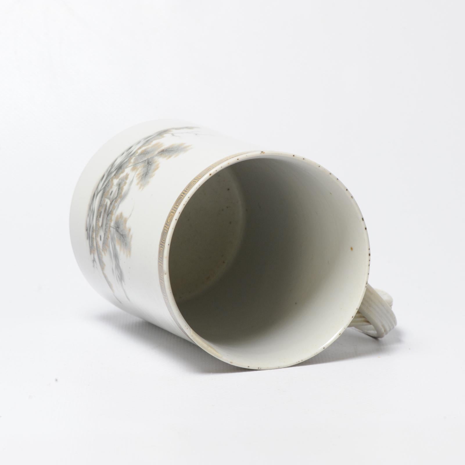 Antike chinesisches Porzellan Tankard Mug China Encre de Chine Grisaille, 18. Cen (Chinesisch) im Angebot