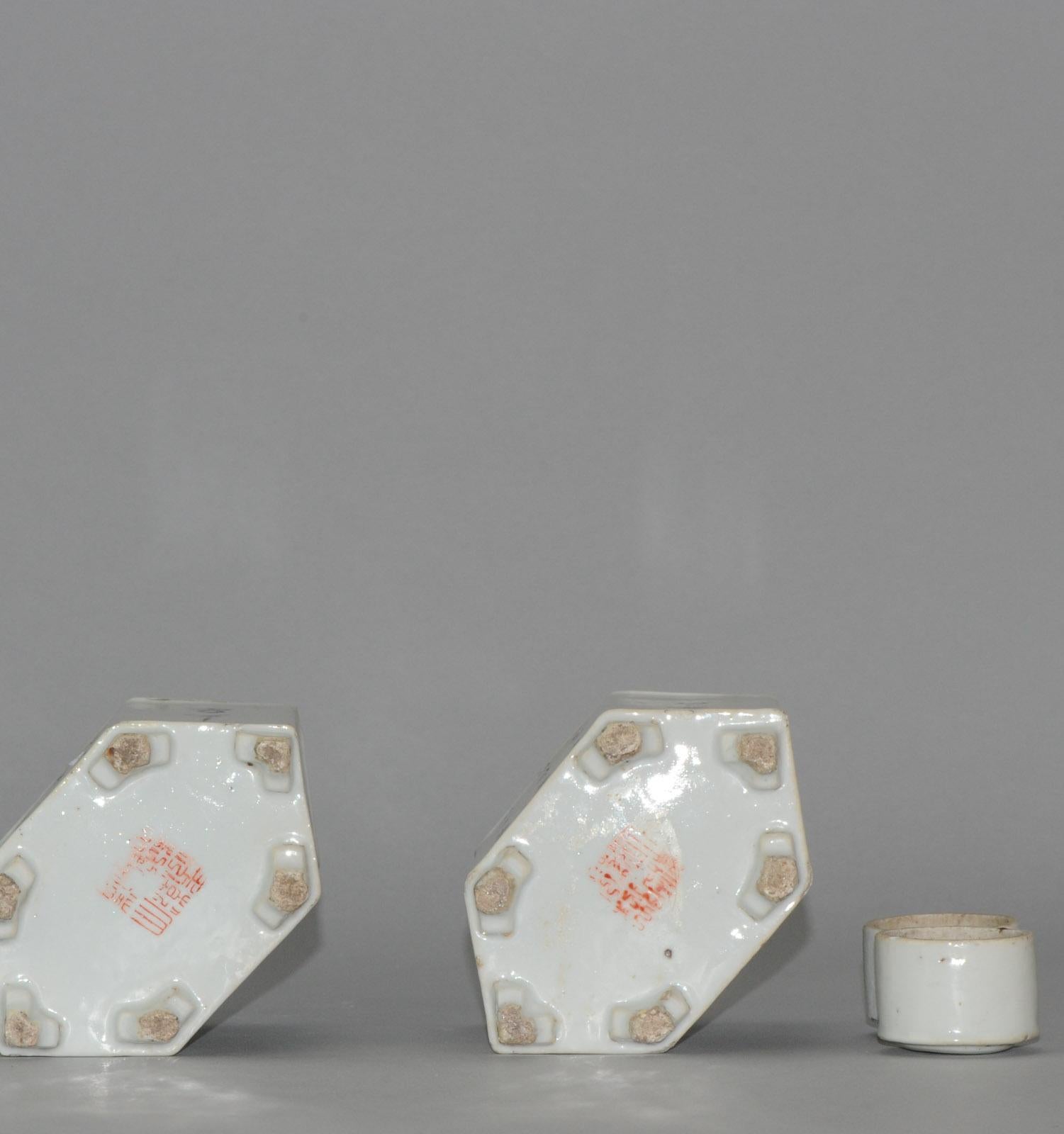 Chinois Ancienne boîte à thé en porcelaine chinoise de la République Qianjiang marquée d'artiste en vente