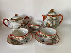 Antico set da tè in porcellana cinese, 3 persone, inizio XX secolo, dipinto a mano