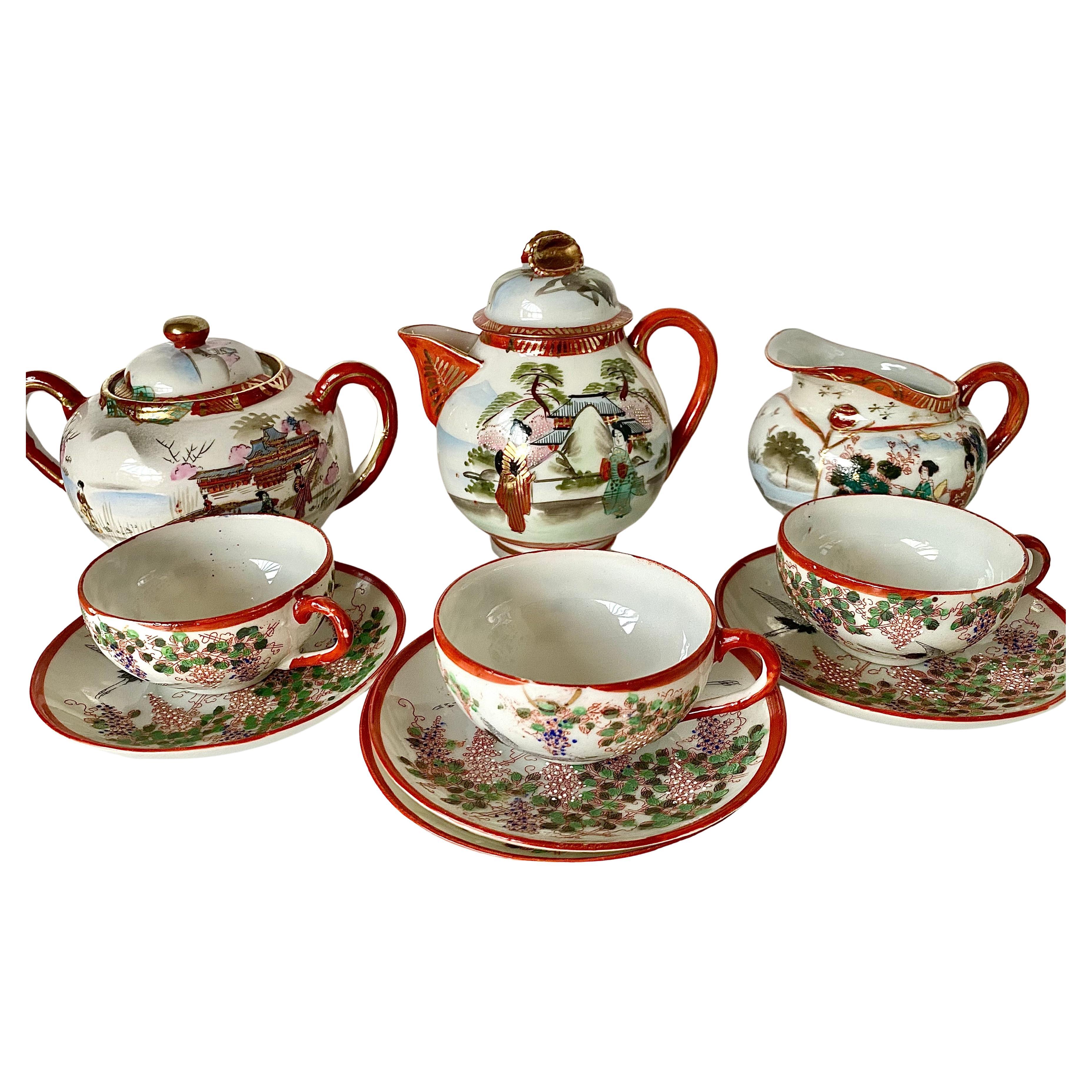 Antique Chinese Porcelain Tea Set, 3 Person, Early 20th C., Hand-Painted