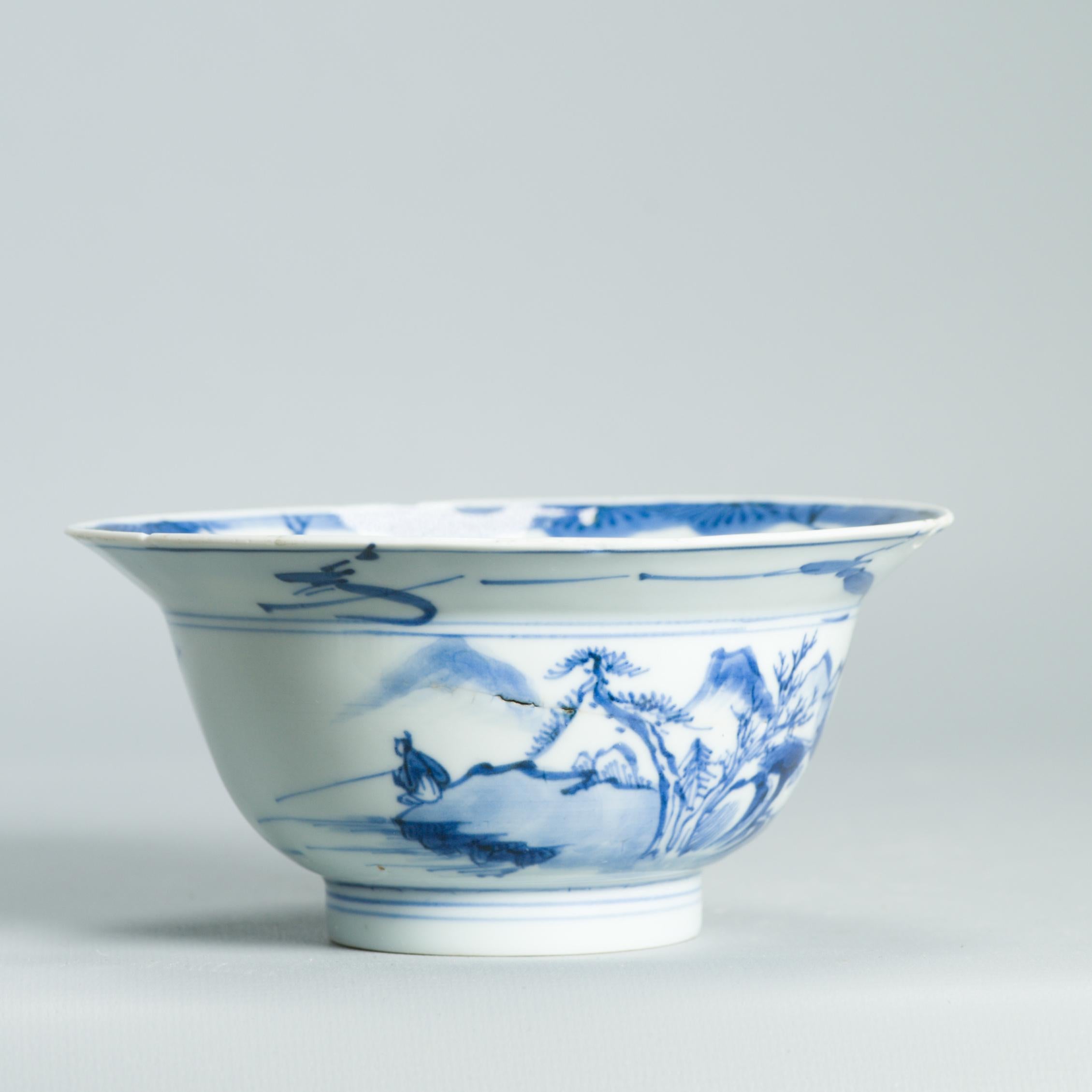 Antico piatto di porcellana cinese di transizione Shunzhi Kangxi del XVII secolo con il marchio China.I.C. in vendita 1
