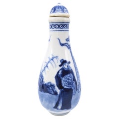 Antique Chinese Porcelain Underglaze Blue & White BW Snuff Bottle 19c Qing
