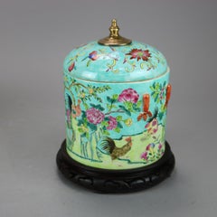 Antique Chinese Porcelain Urn Jar, Garden Motif, circa 1930’s