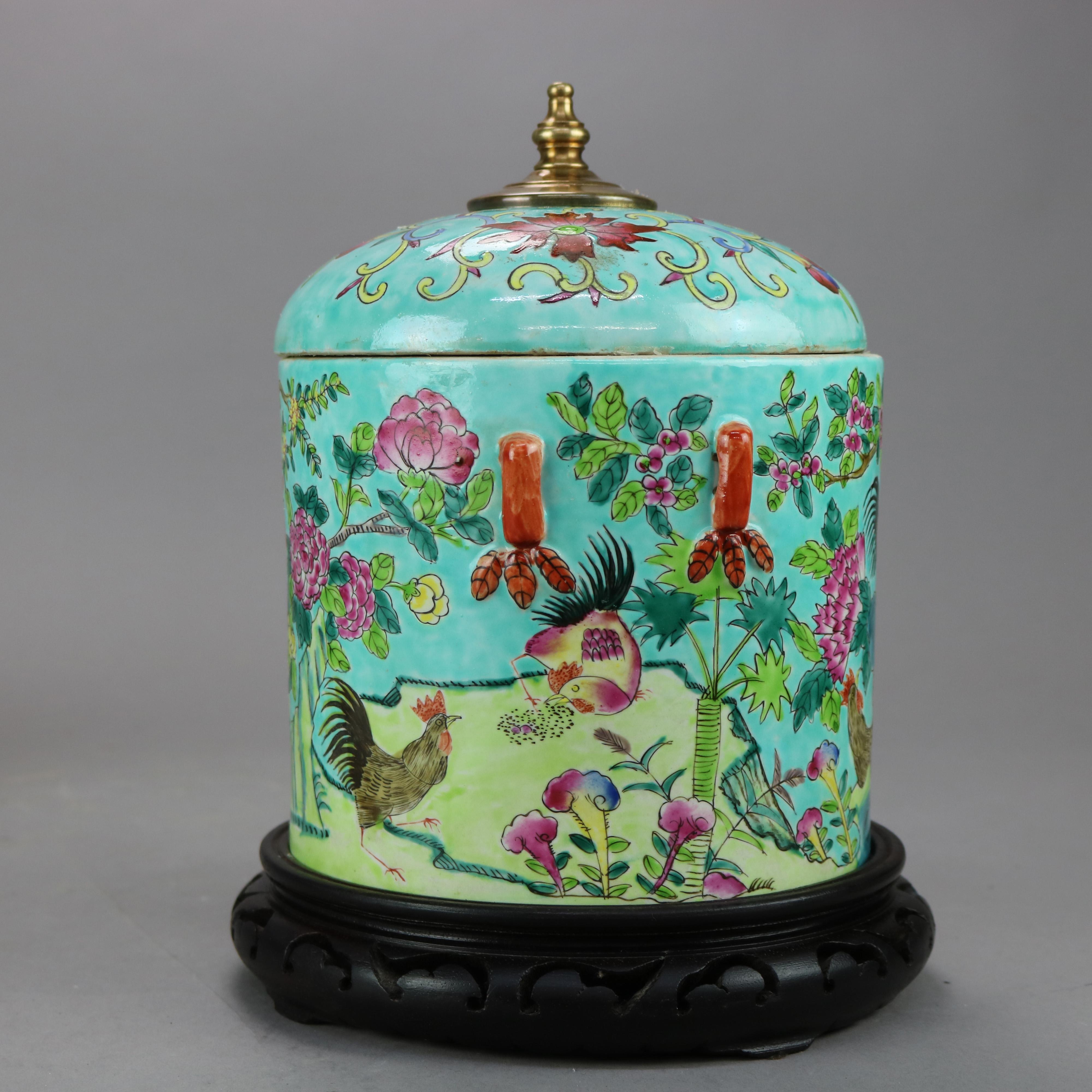 20th Century Antique Chinese Porcelain Urn Jar, Garden Motif, circa 1930’s