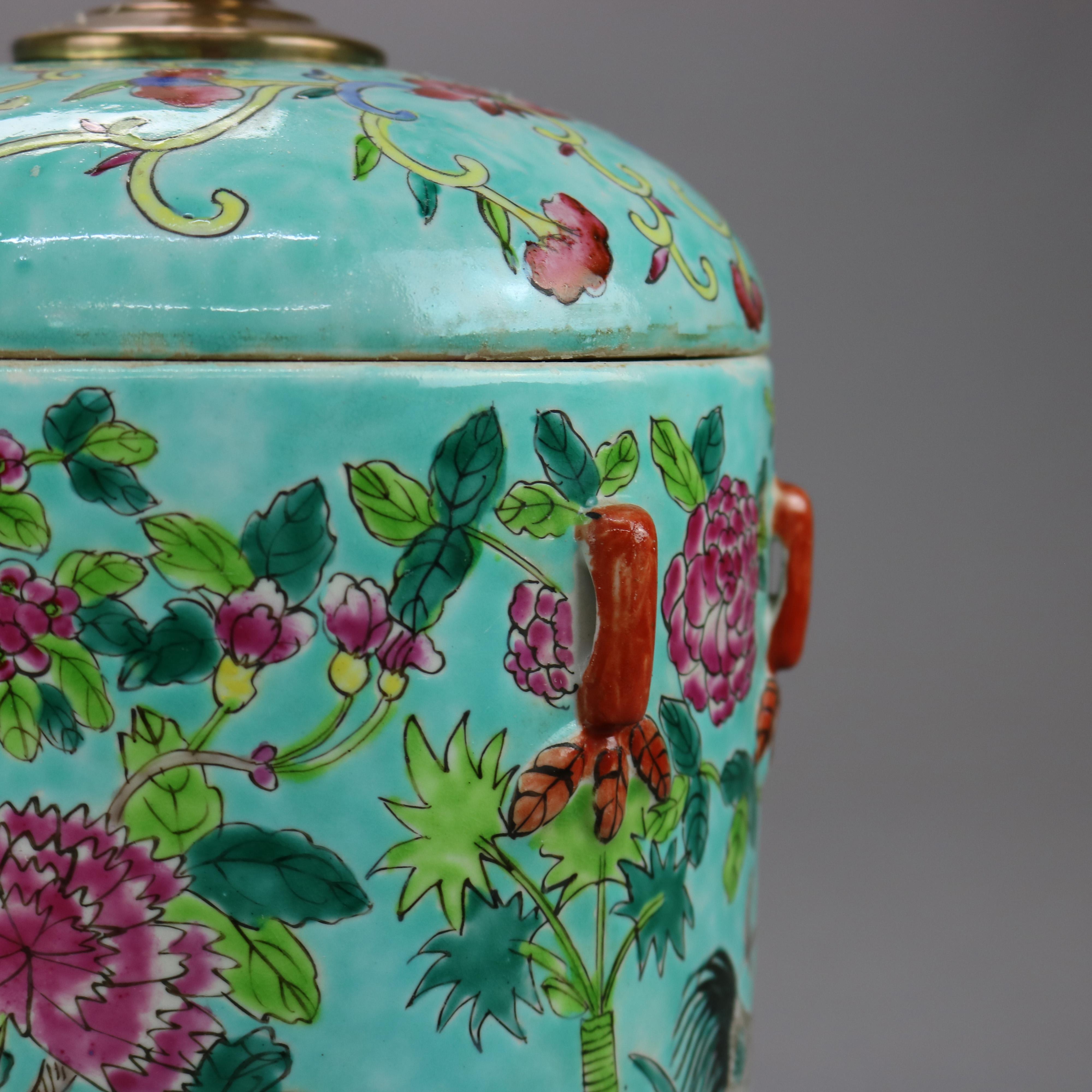 Antique Chinese Porcelain Urn Jar, Garden Motif, circa 1930’s 1