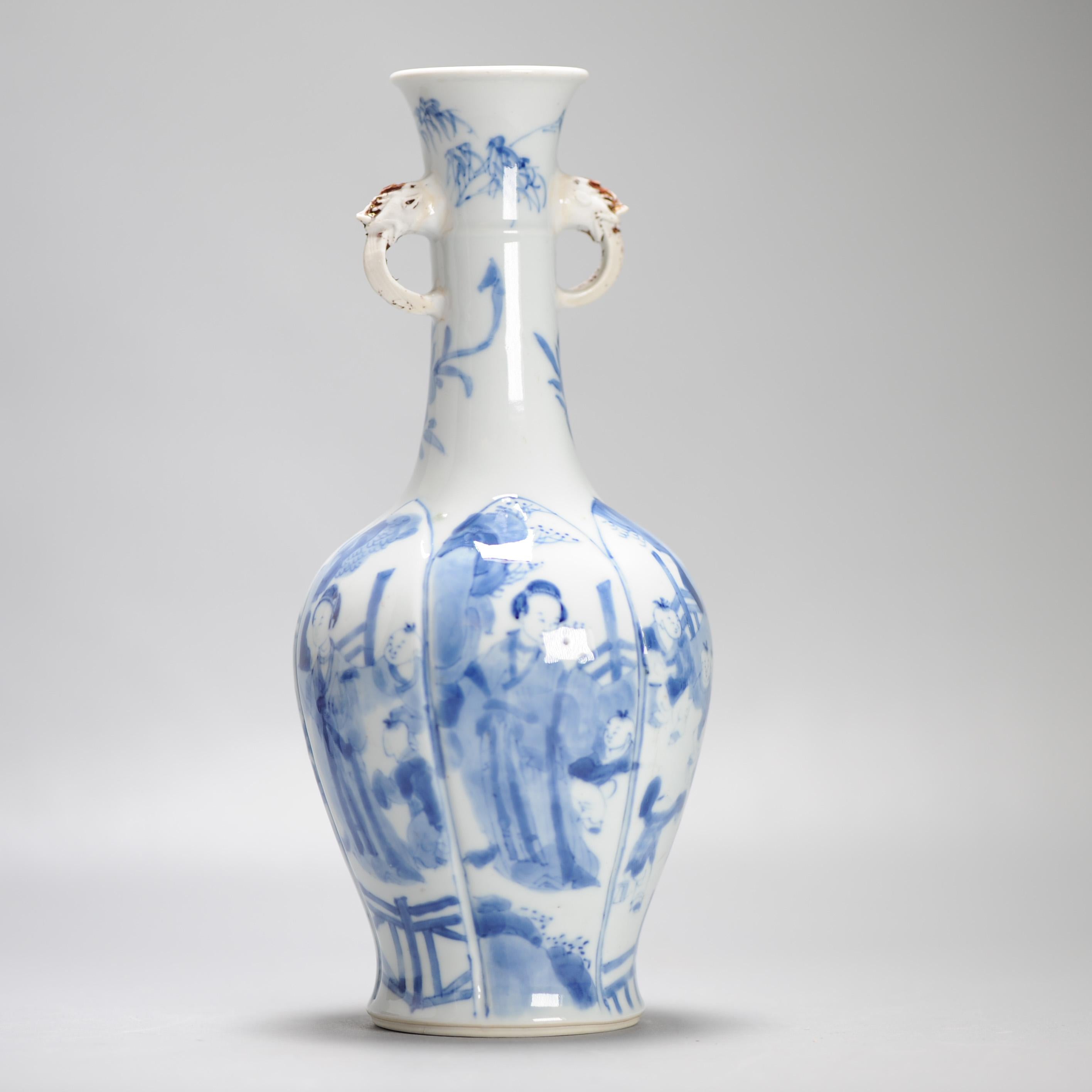 Antique Chinese Porcelain Vase Ca 1700 Kangxi Period Elephant Handle China For Sale 5