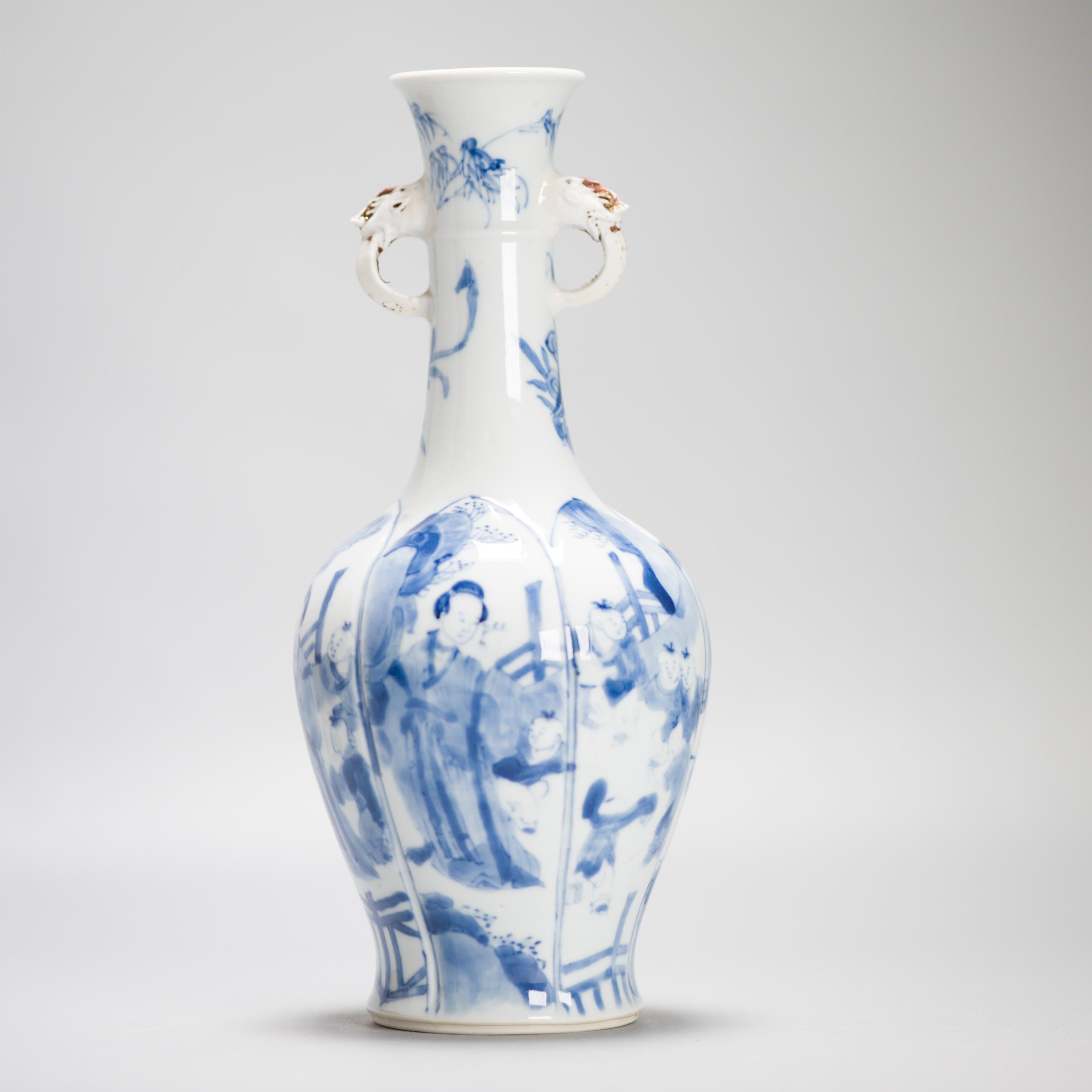 Antique Chinese Porcelain Vase Ca 1700 Kangxi Period Elephant Handle China For Sale 6