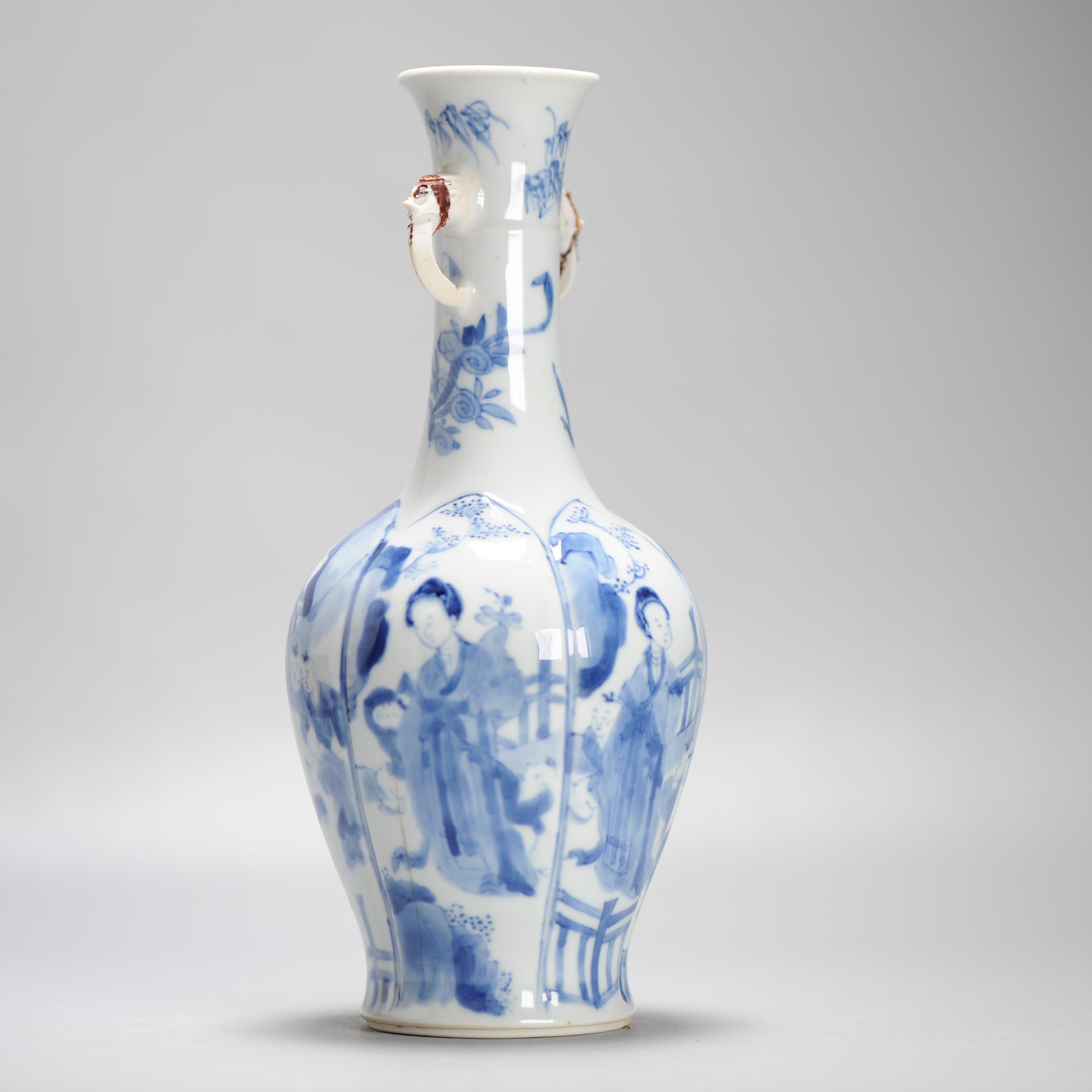 Antique Chinese Porcelain Vase Ca 1700 Kangxi Period Elephant Handle China For Sale 10