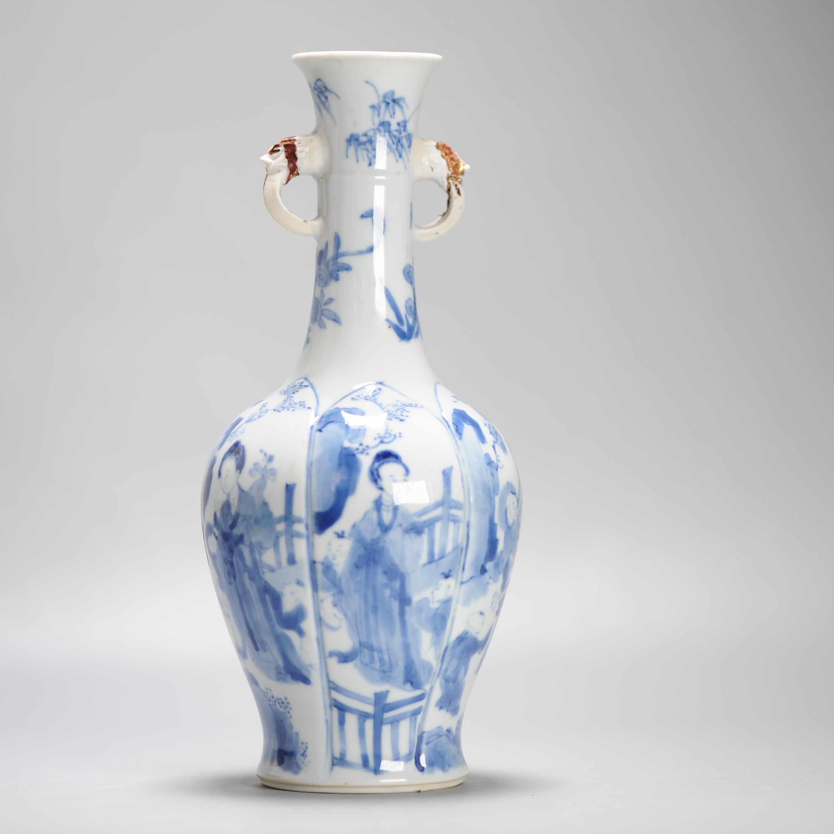 Antique Chinese Porcelain Vase Ca 1700 Kangxi Period Elephant Handle China For Sale 11