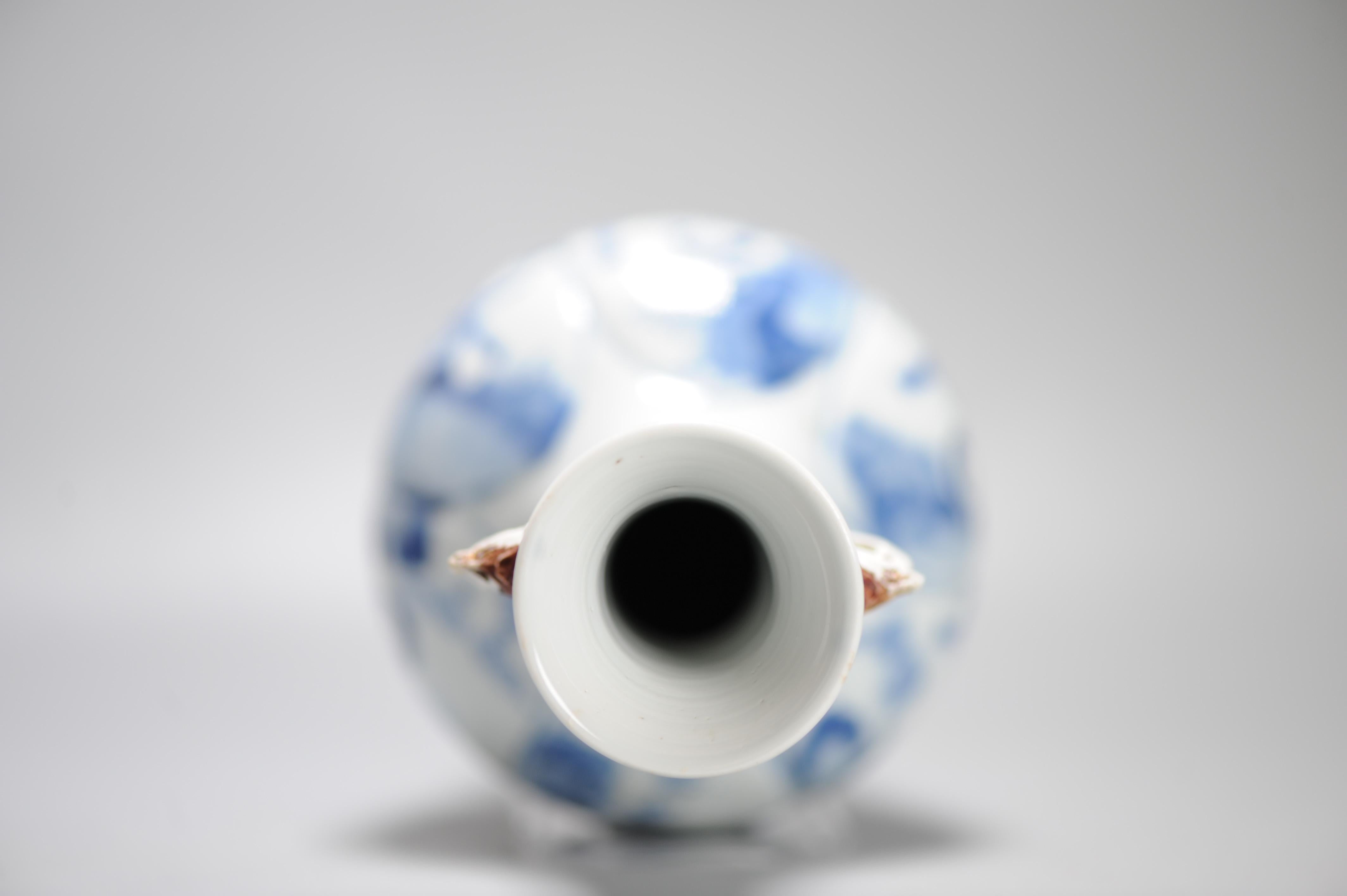 Antique Chinese Porcelain Vase Ca 1700 Kangxi Period Elephant Handle China For Sale 13