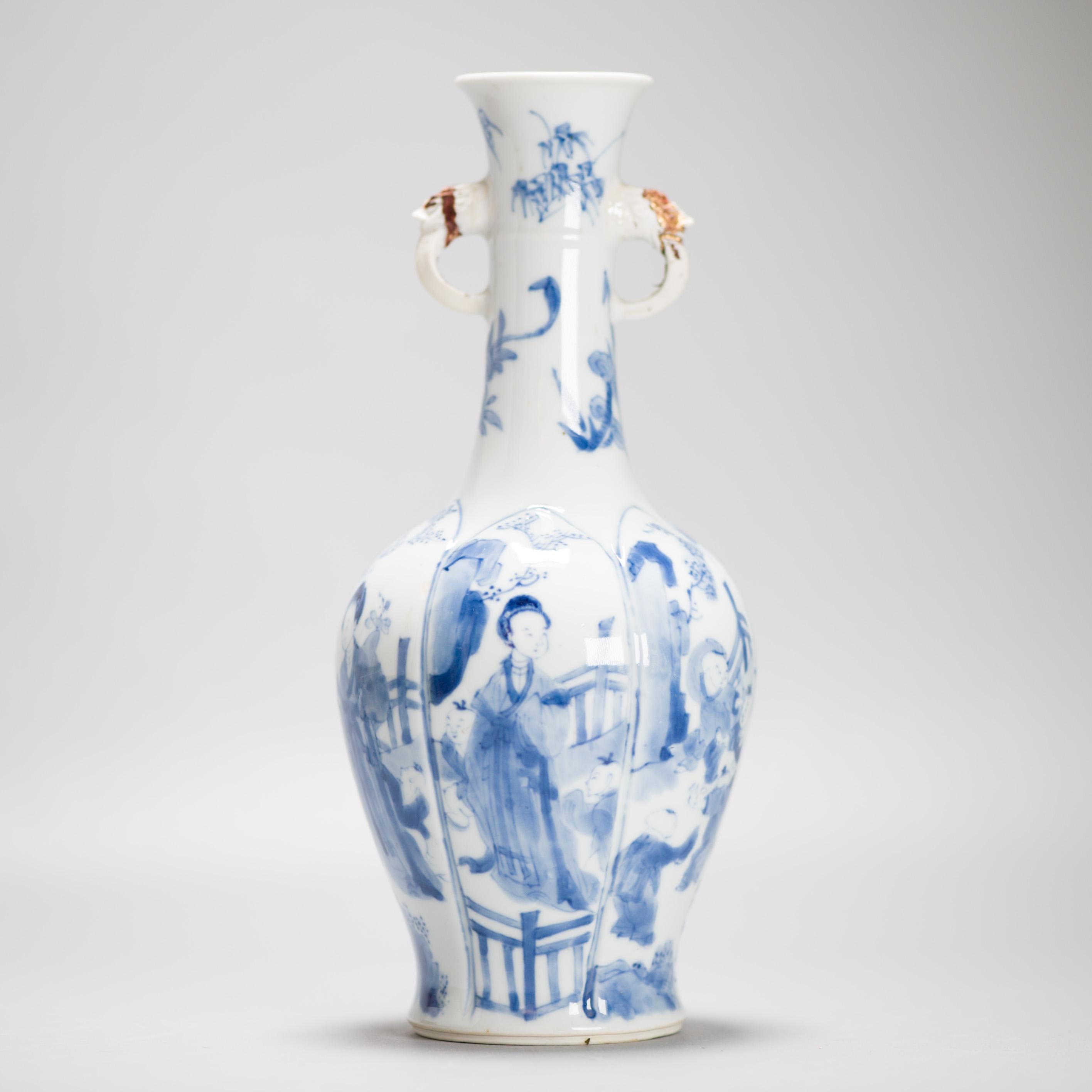 

Sharing with you this nice Chinese porcelain Vase from the Kangxi period.

Visible in the pictures is a slender baluster-shaped vase with a gently widening body and a long neck flaring to a bell shape at the top. Attached to the neck are two