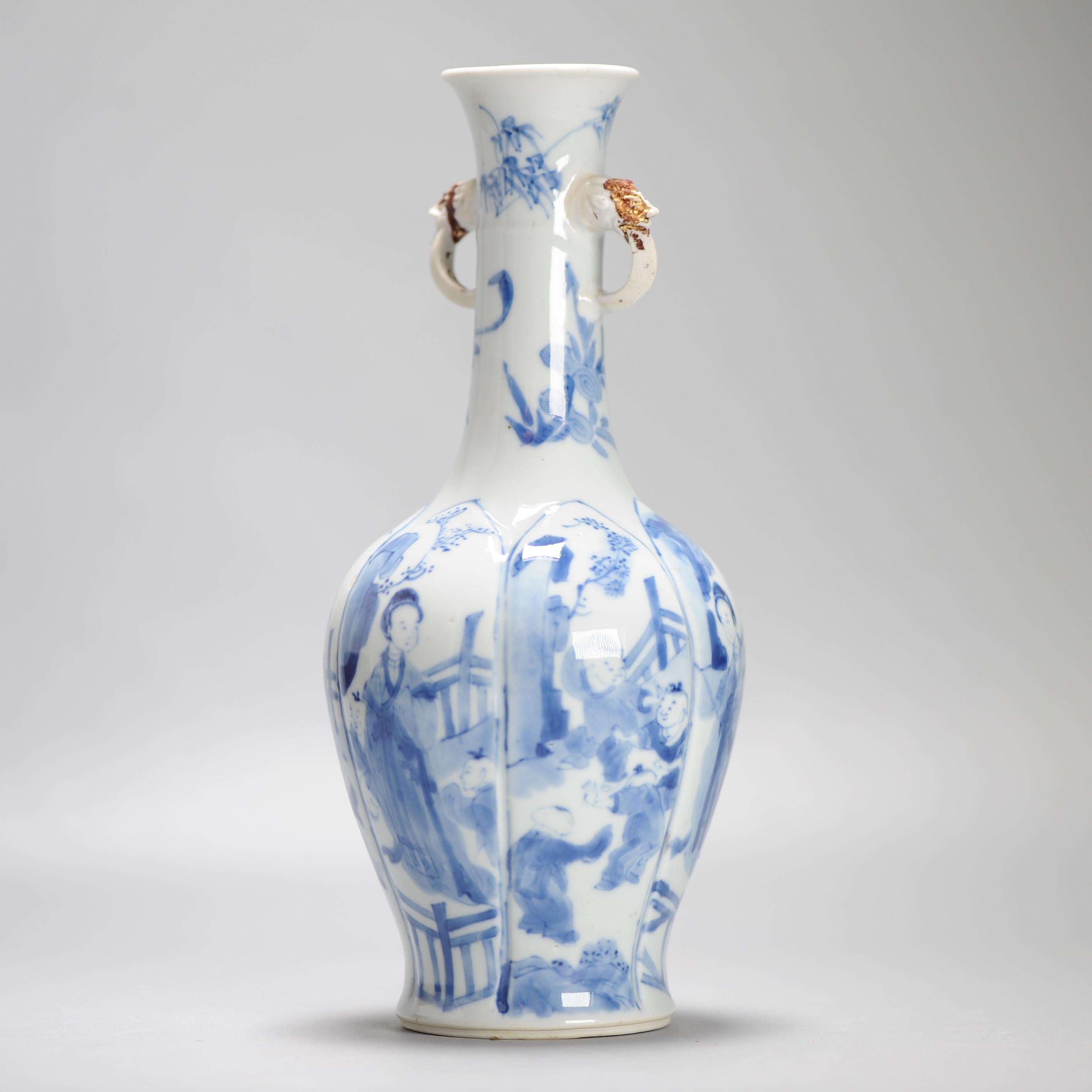 Antique Chinese Porcelain Vase Ca 1700 Kangxi Period Elephant Handle China For Sale 1