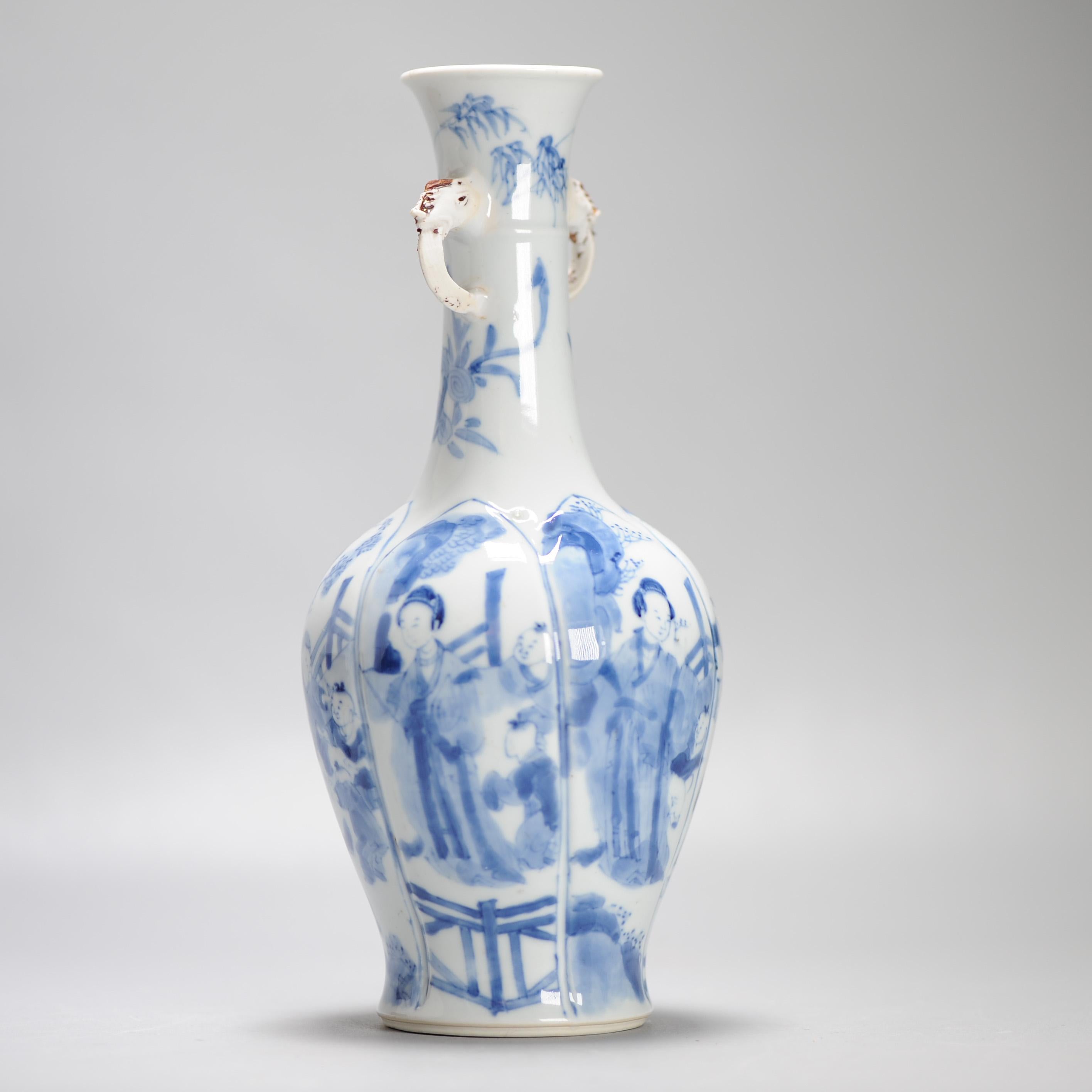 Antique Chinese Porcelain Vase Ca 1700 Kangxi Period Elephant Handle China For Sale 4