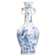 Antiguo Jarrón de Porcelana China Ca 1700 Periodo Kangxi Mango de Elefante China