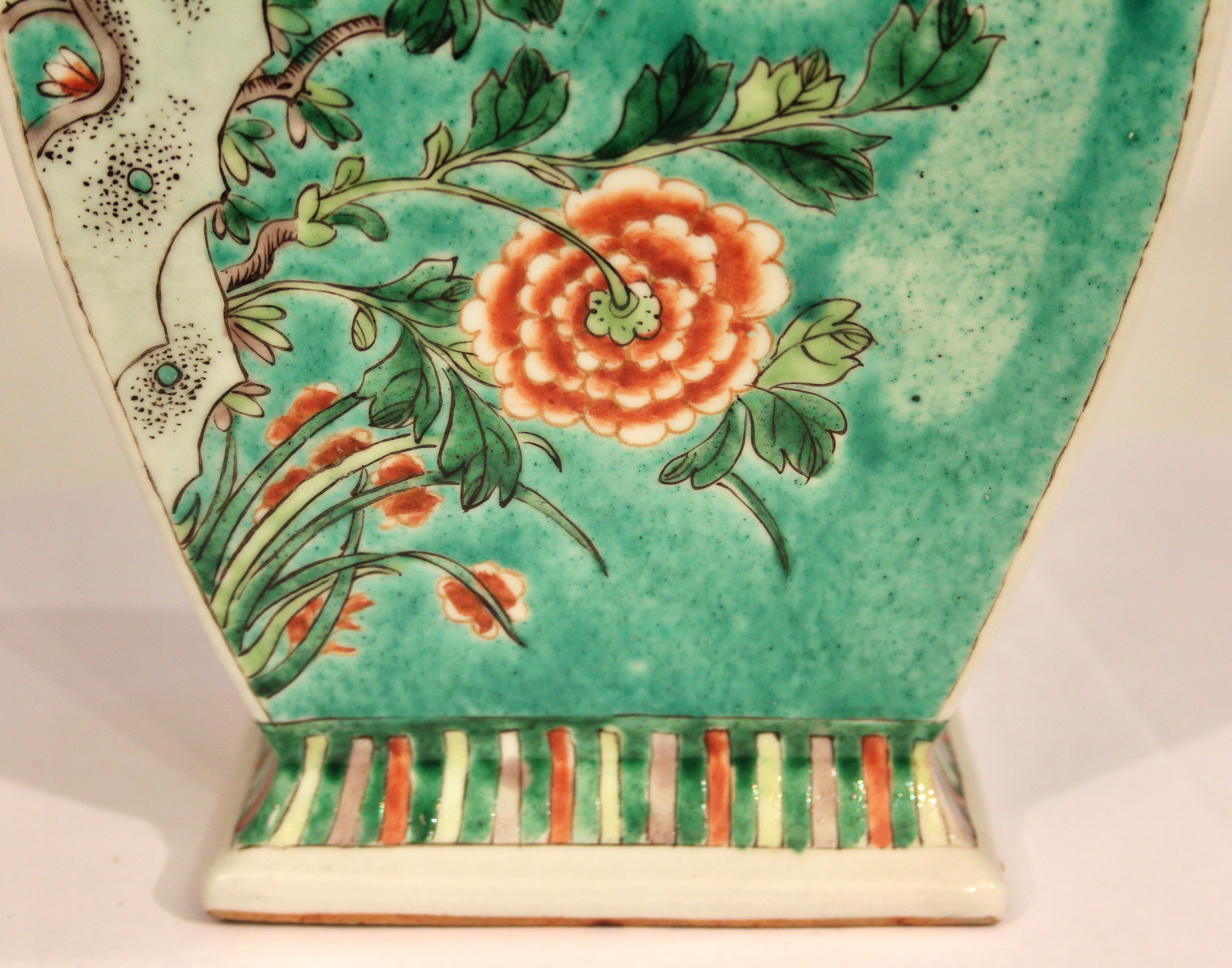 Early 20th Century Antique Chinese Porcelain Vase Lamp Famille Verte Square China Mark Signed