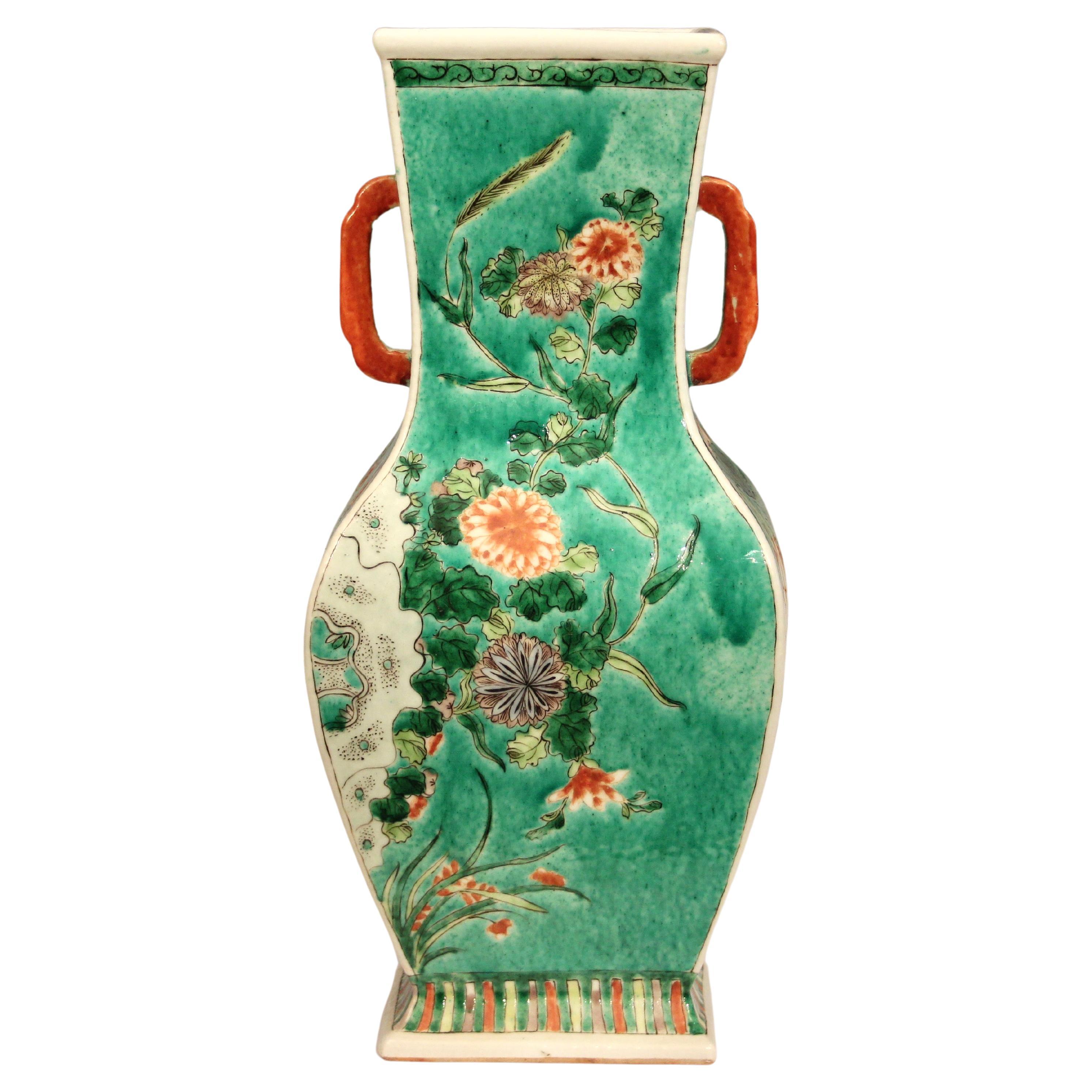 Antique Chinese Porcelain Vase Lamp Famille Verte Square China Mark Signed
