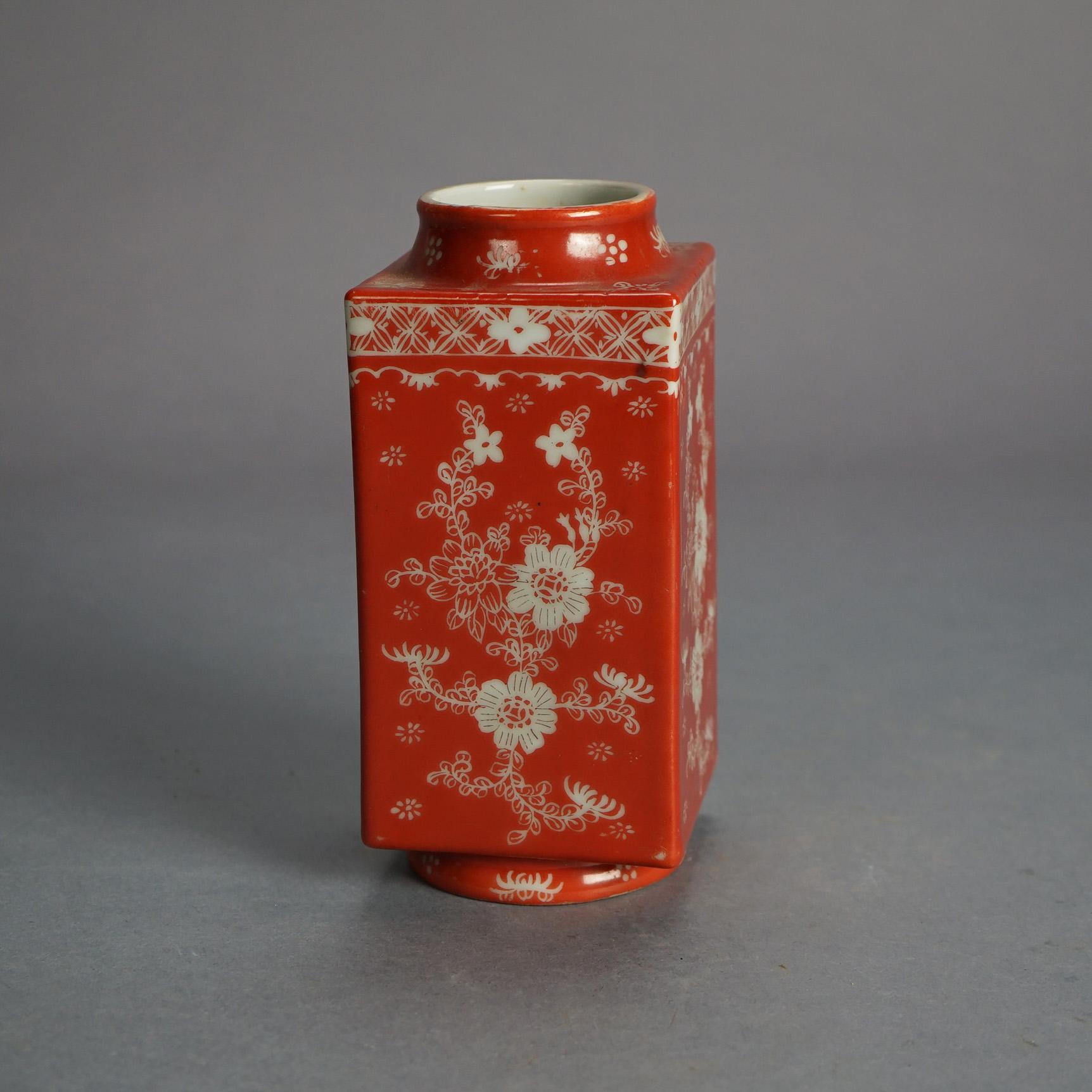 20th Century Antique Chinese Porcelain Vase, Orange with Floral Design C1920 For Sale