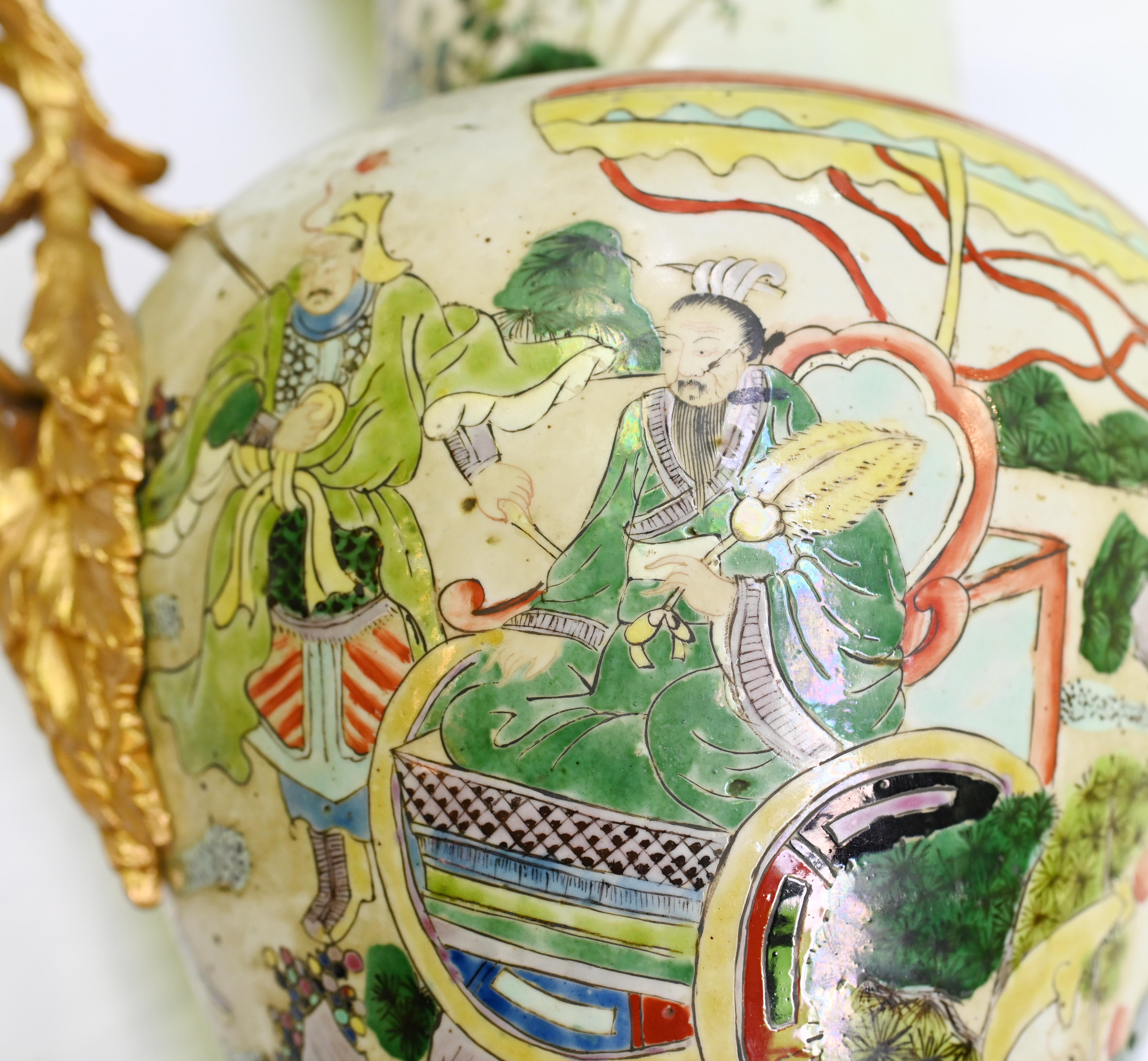 Antique Chinese Porcelain Vase Ormolu Mounts Qianlong 1920 For Sale 9
