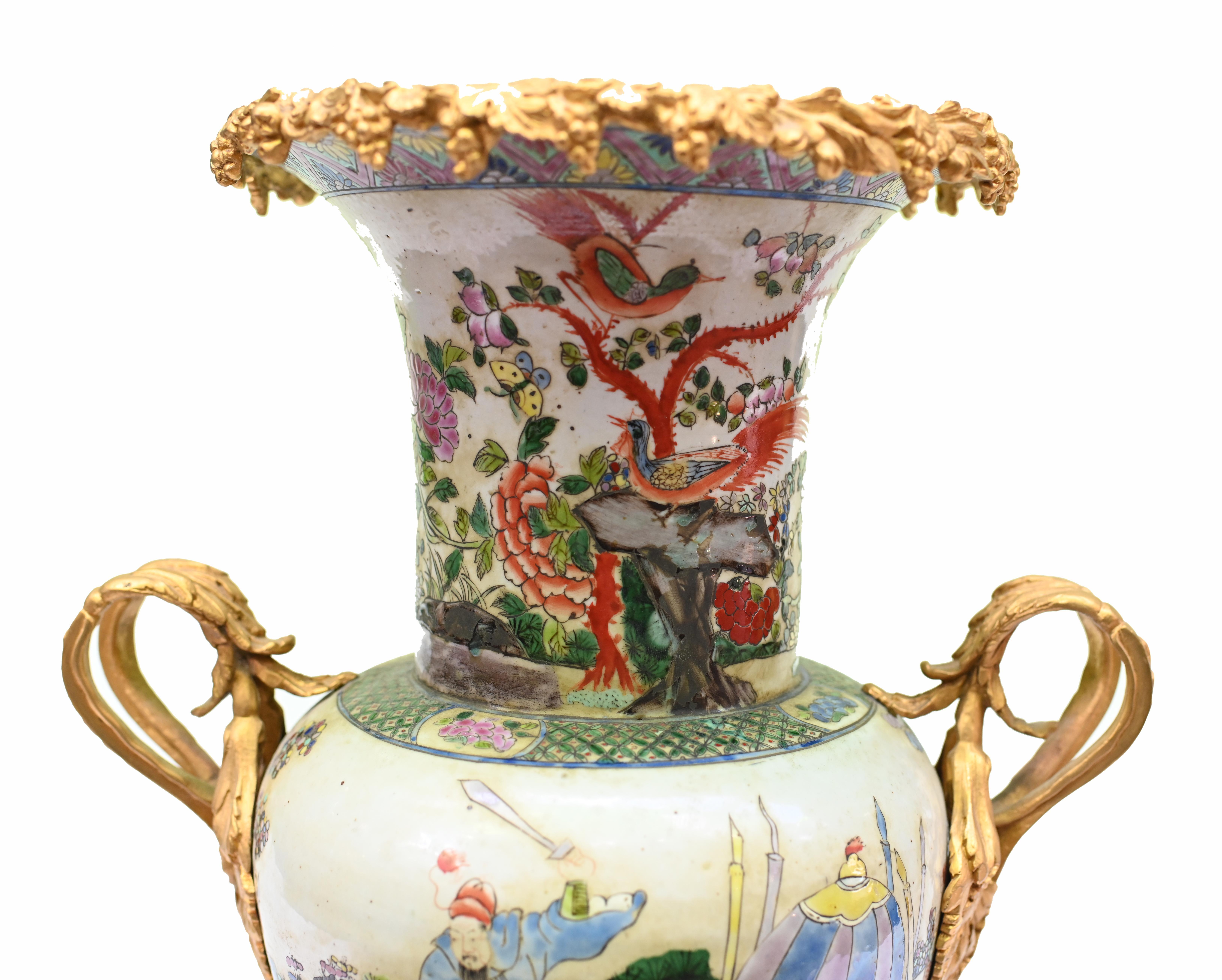 Early 20th Century Antique Chinese Porcelain Vase Ormolu Mounts Qianlong 1920 For Sale