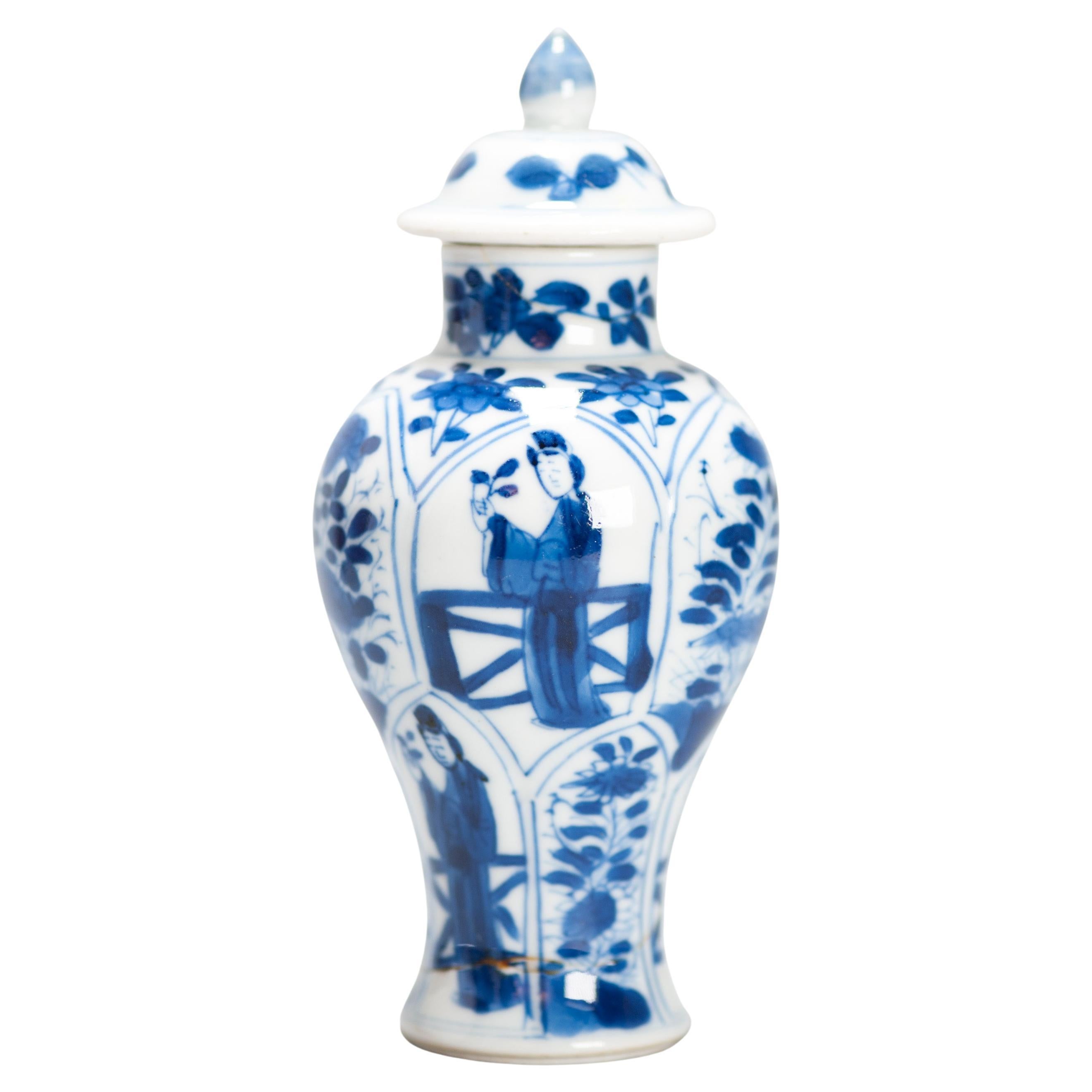 Antique Chinese Porcelain Vase With Figural Liza Scene Kangxi Period China
