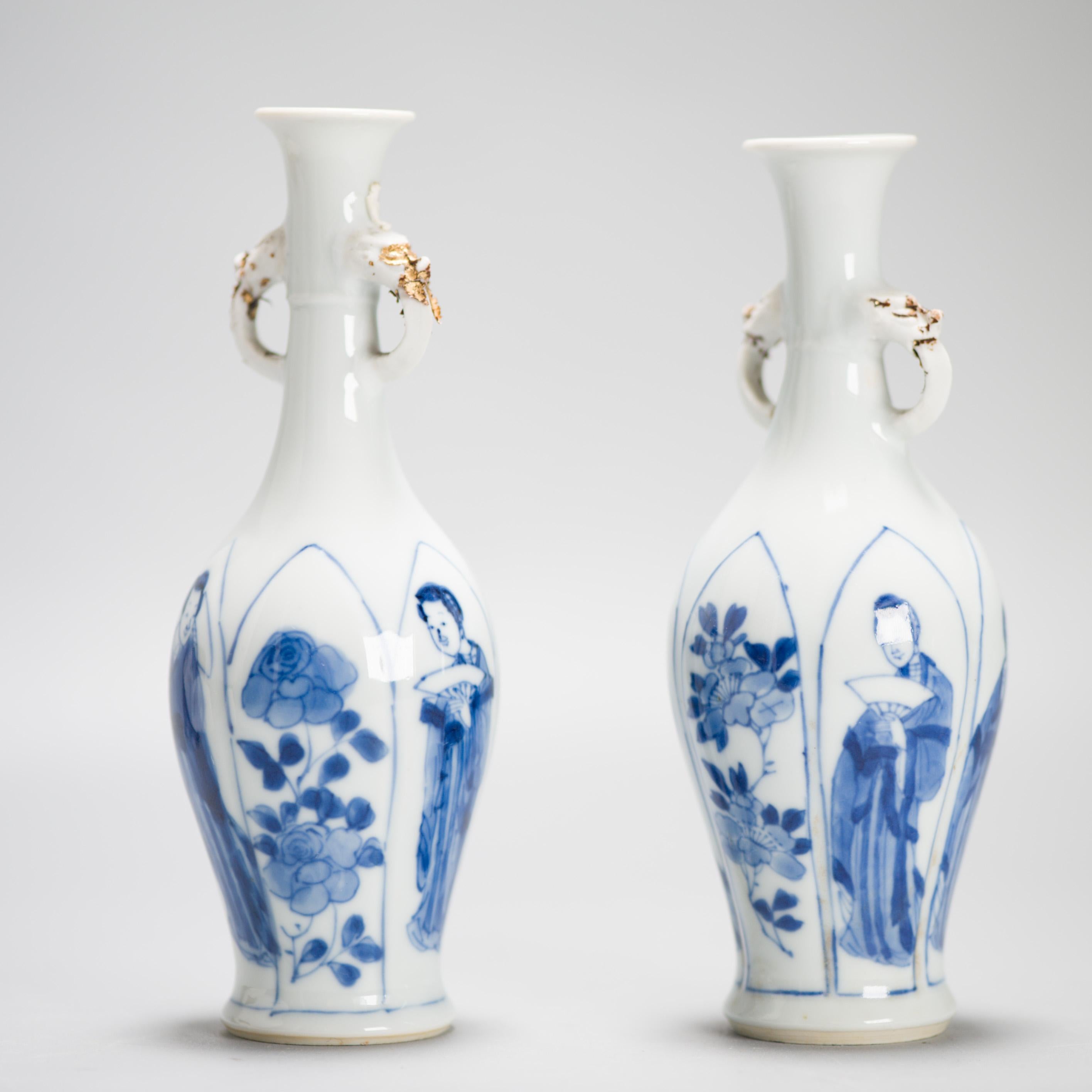Qing Vases chinois anciens avec scène figurative début de la période Kangxi en vente