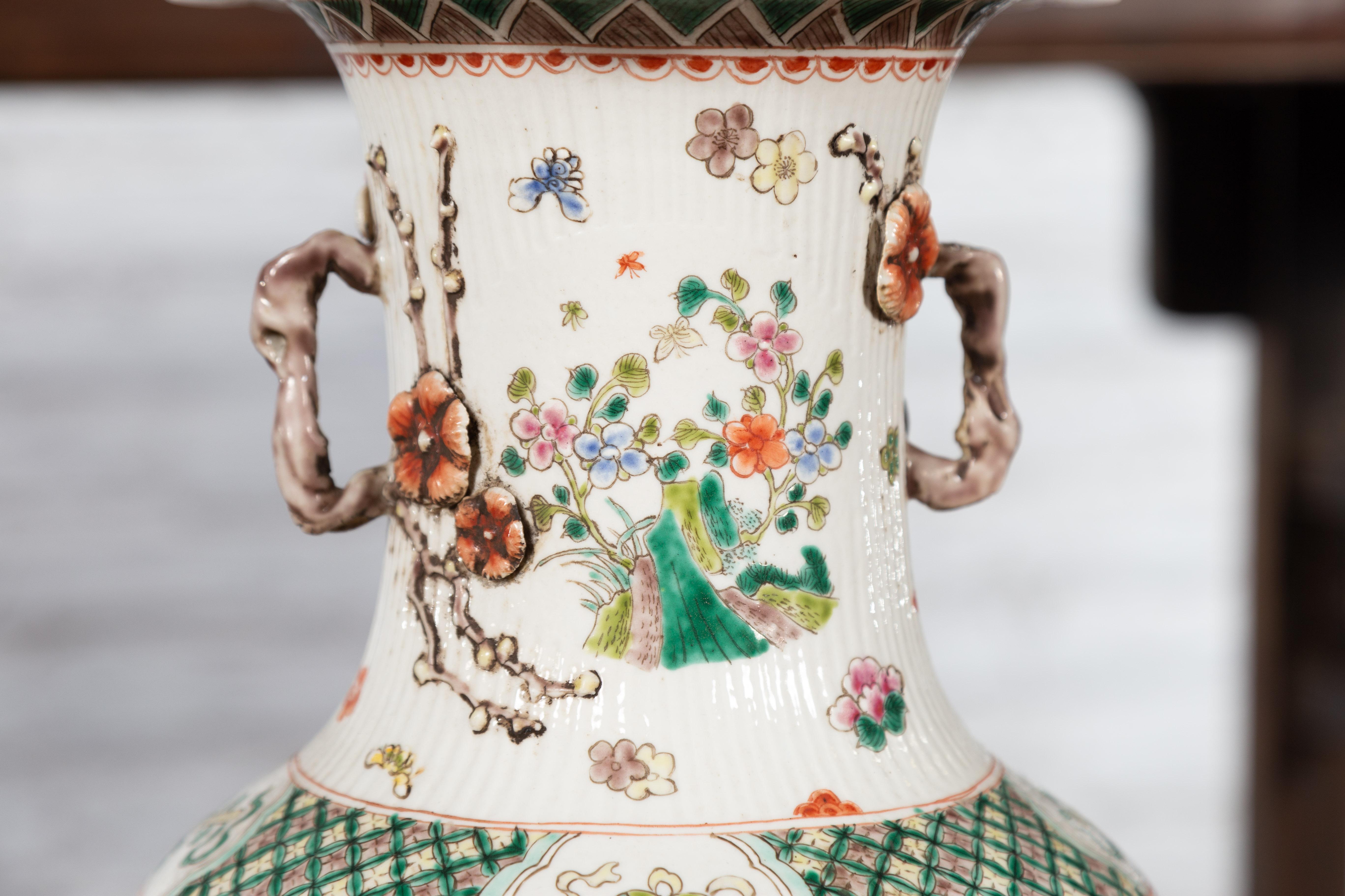 Antique Chinese Porcelain Vases with Hand-Painted Flowers and Mythical Animals 6