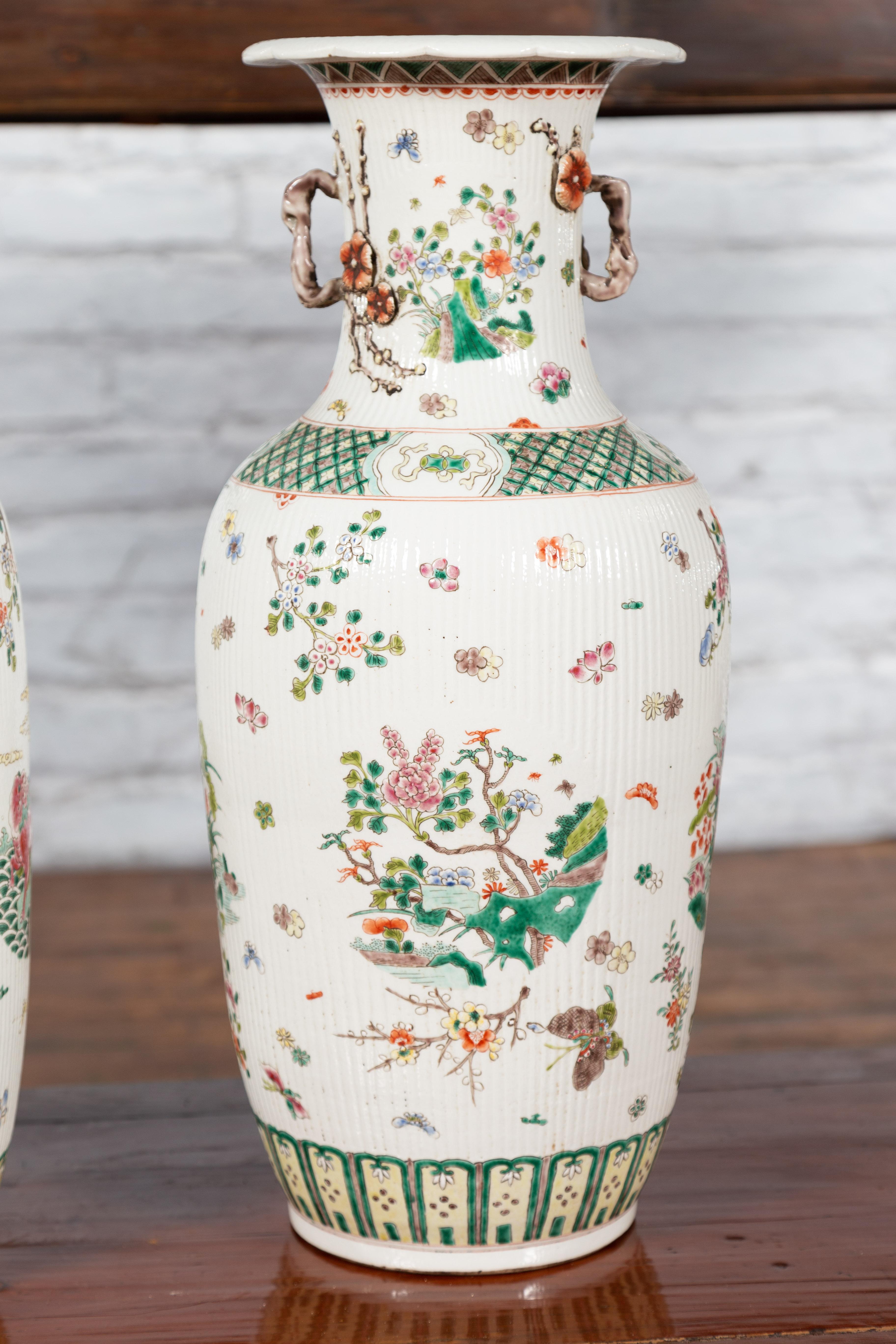 Antique Chinese Porcelain Vases with Hand-Painted Flowers and Mythical Animals 2