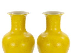 Antique Chinese Porcelain Yellow Embossed Dragon Design Decorative Vase