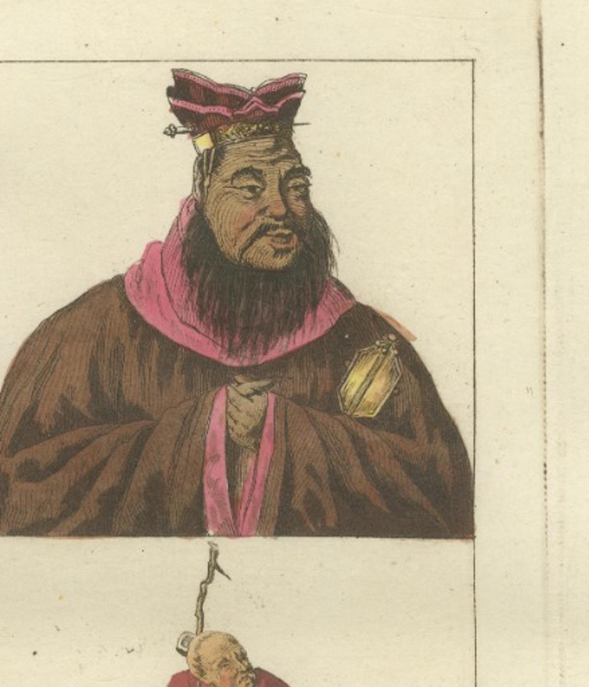 Antique Chinese Portraits Print – Confucius & Early Emperors, Ferrario, 1815