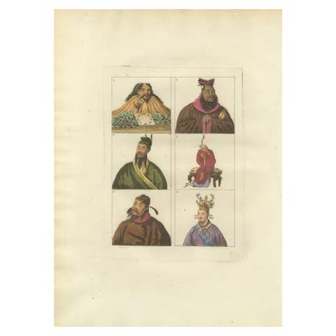 Antique Chinese Portraits Print – Confucius & Early Emperors, Ferrario, 1815