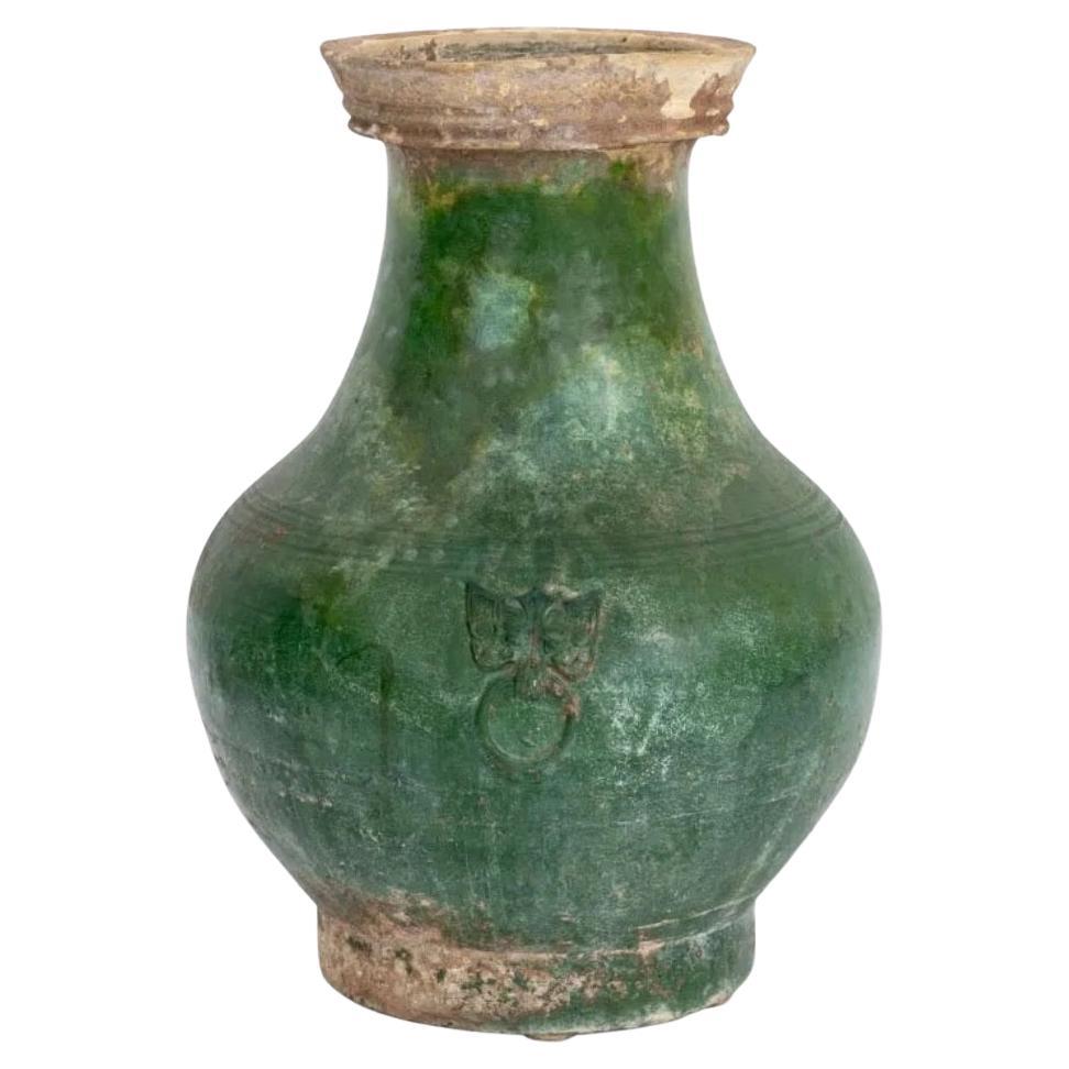Ceramiche cinesi antiche  Vaso Hu smaltato di verde in vendita