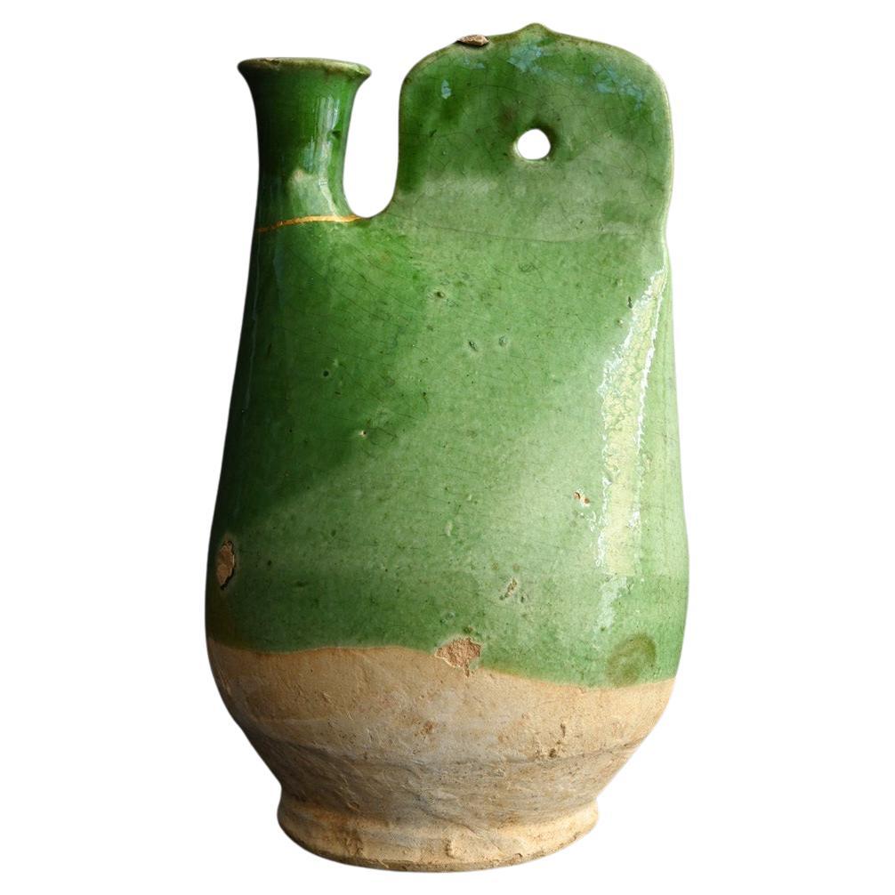 Vase antique en poterie chinoise à glaçure verte/[Dynastie Liao]/10ème siècle