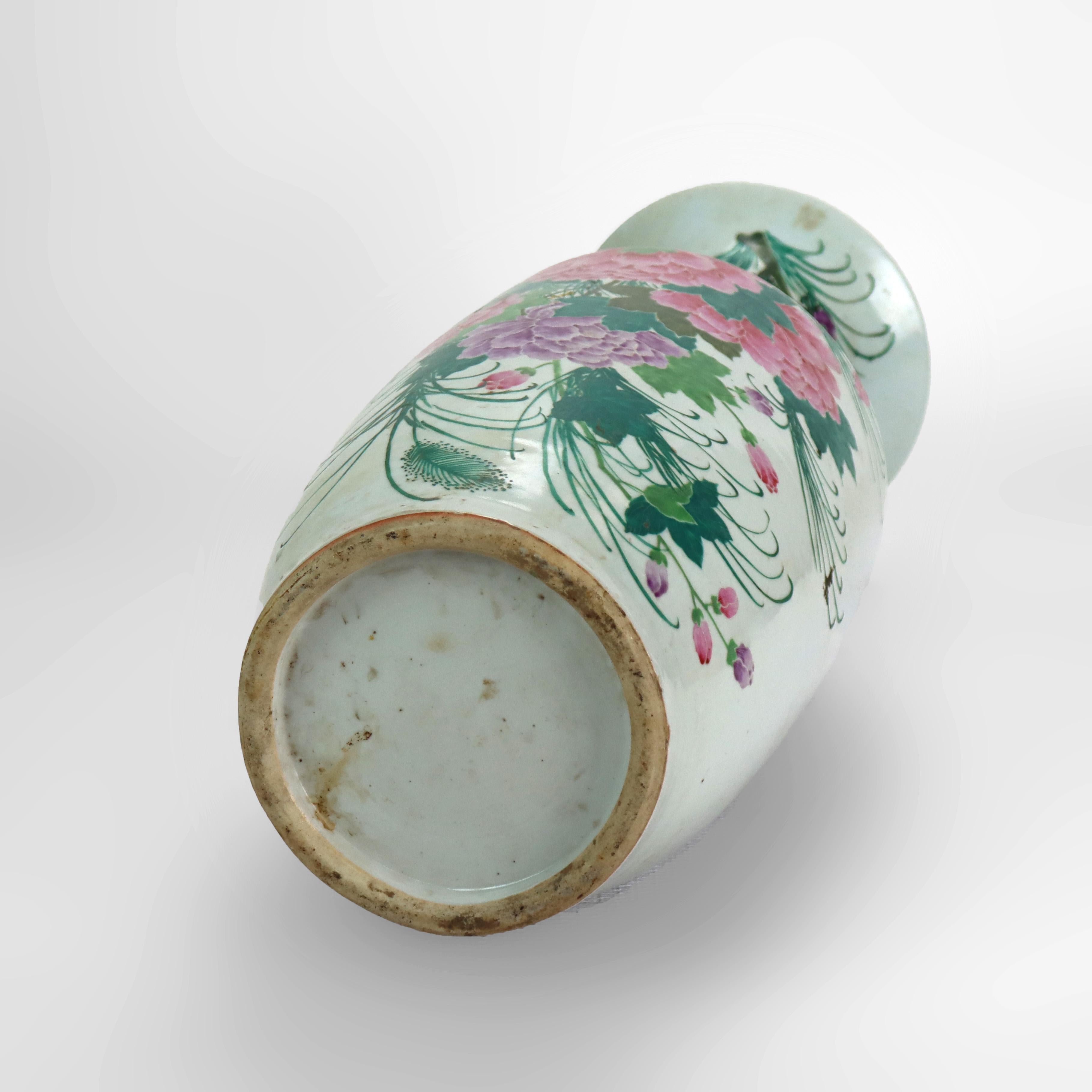 Antico vaso alto in ceramica cinese con fiori e calligrafia c1890 in vendita 6