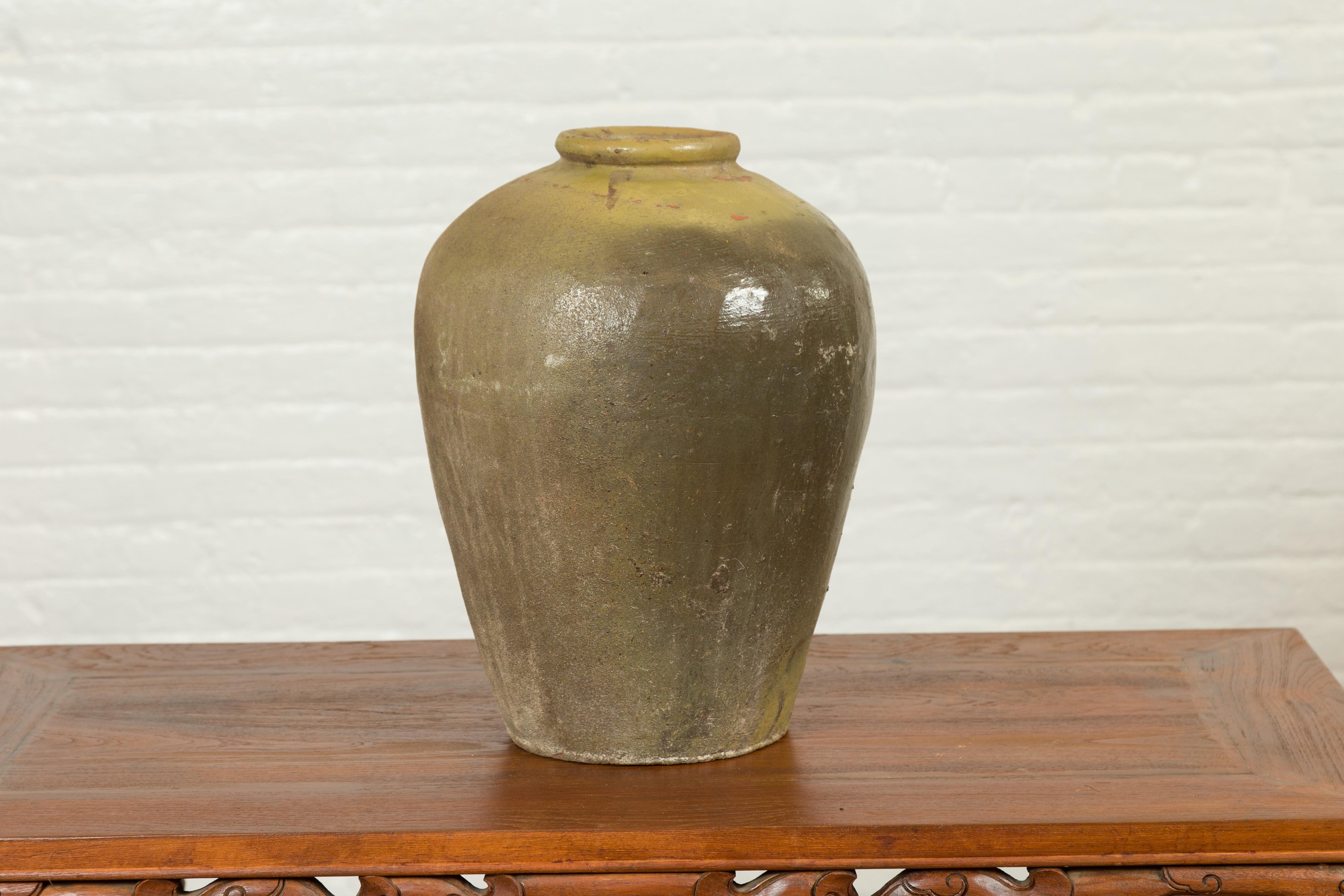 Antique Chinese Water Jar with Sand Glaze Verdigris Patina 4