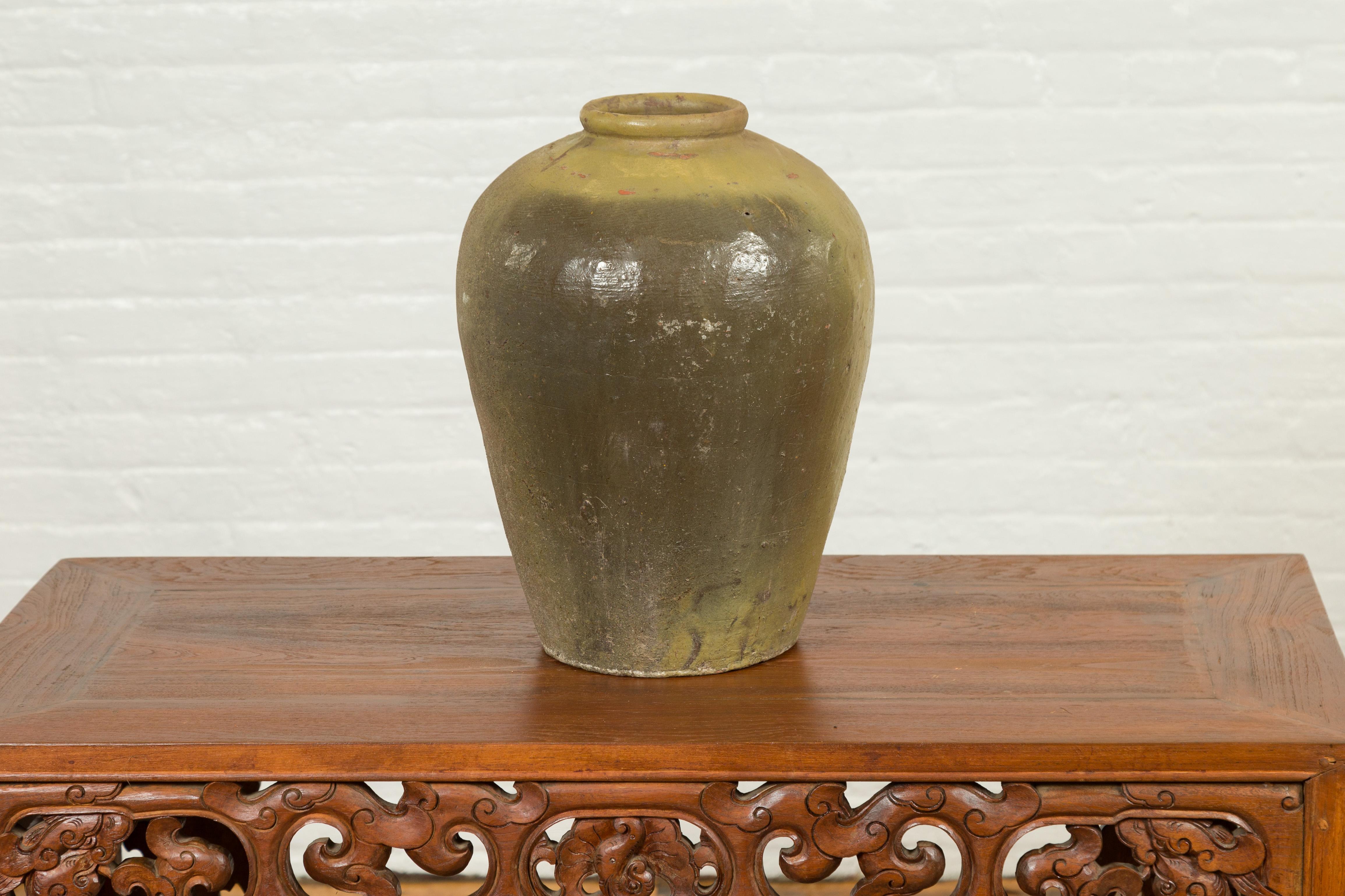 Antique Chinese Water Jar with Sand Glaze Verdigris Patina 2