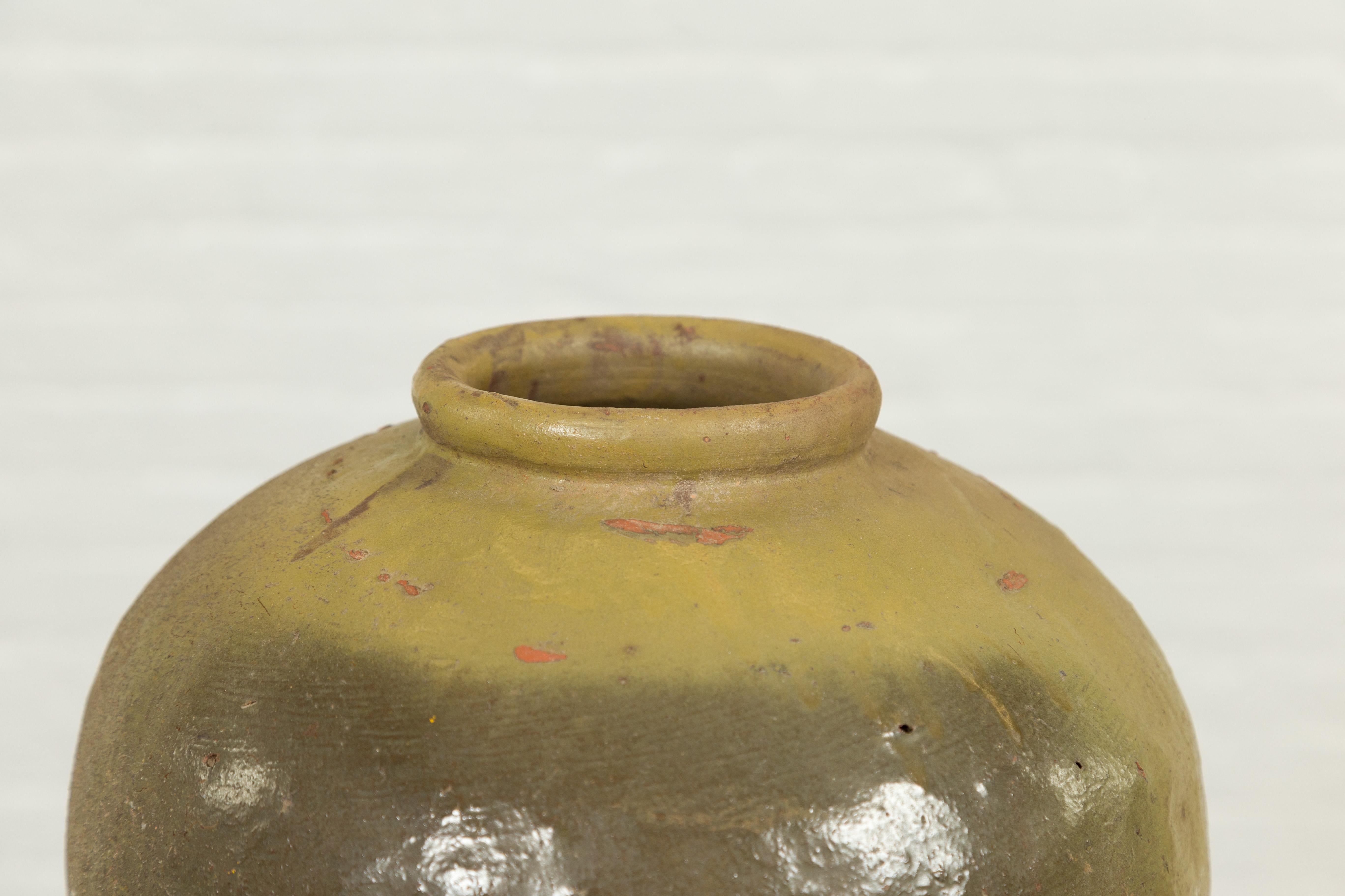 Antique Chinese Water Jar with Sand Glaze Verdigris Patina 3